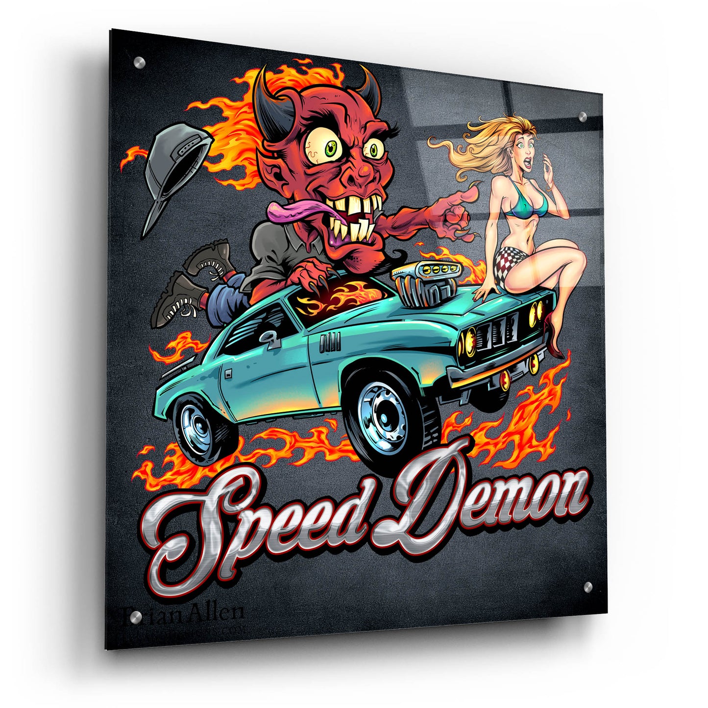 Epic Art 'Speed Demon Flaming Hot Rod' by Flyland Designs, Acrylic Glass Wall Art,24x24