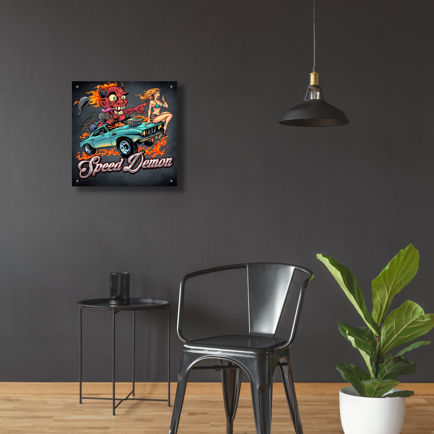 Epic Art 'Speed Demon Flaming Hot Rod' by Flyland Designs, Acrylic Glass Wall Art,24x24