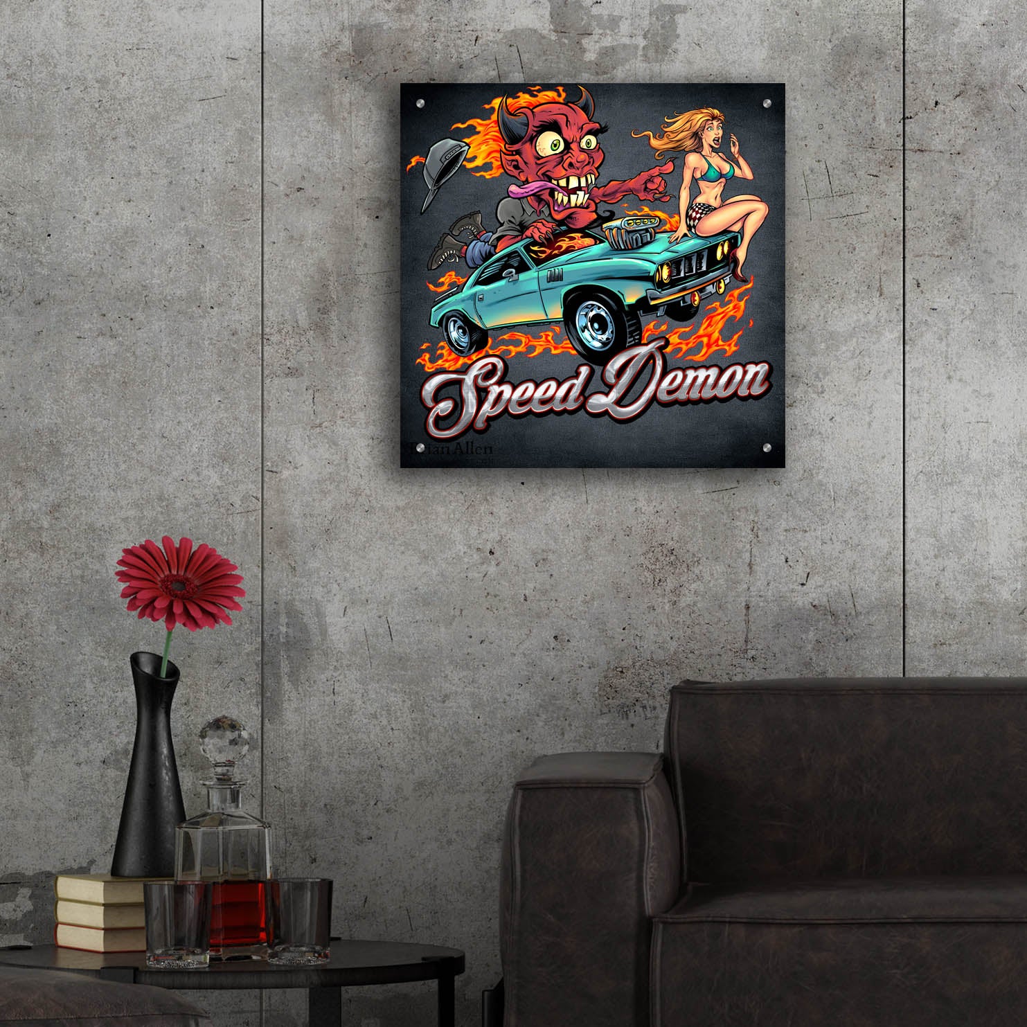 Epic Art 'Speed Demon Flaming Hot Rod' by Flyland Designs, Acrylic Glass Wall Art,24x24