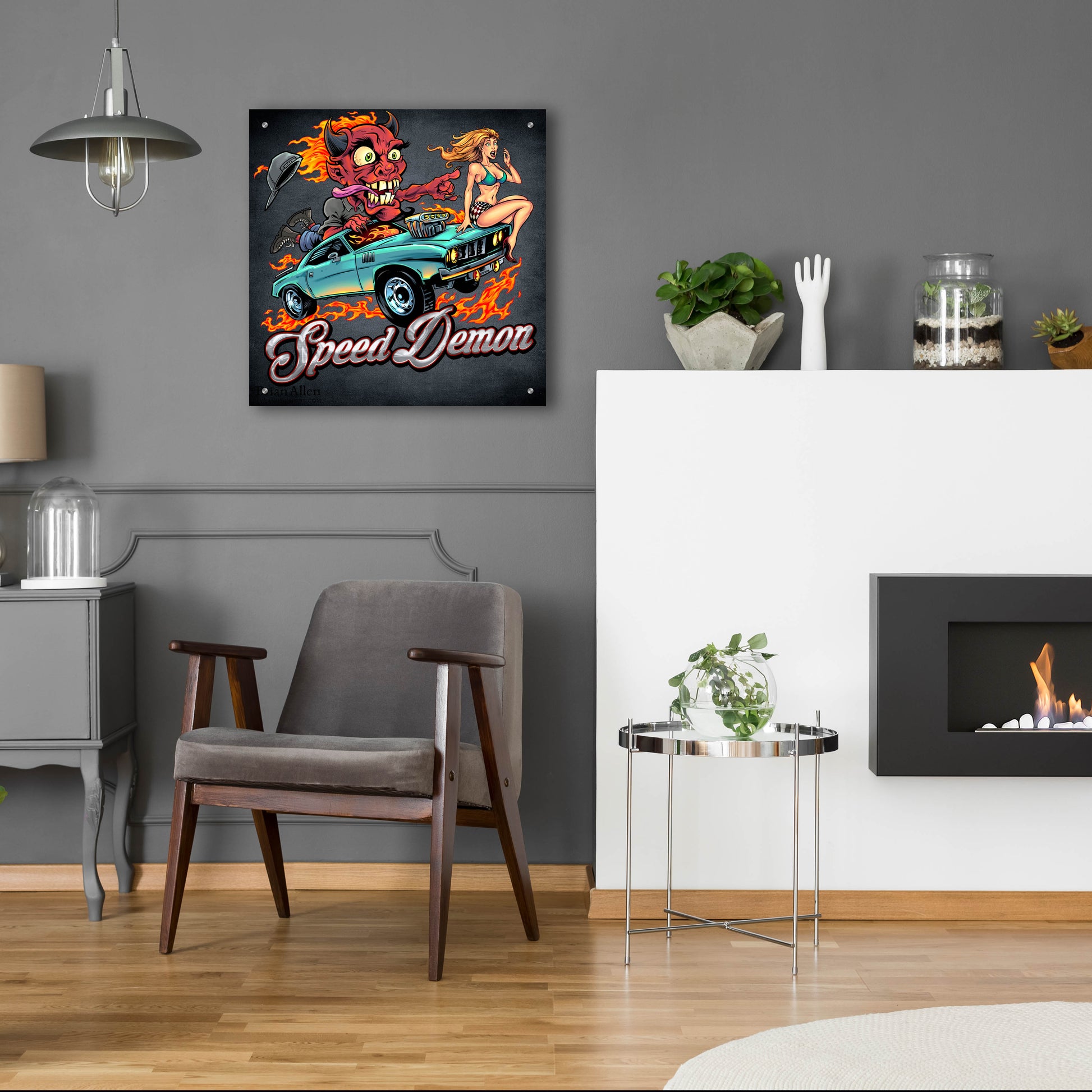 Epic Art 'Speed Demon Flaming Hot Rod' by Flyland Designs, Acrylic Glass Wall Art,24x24