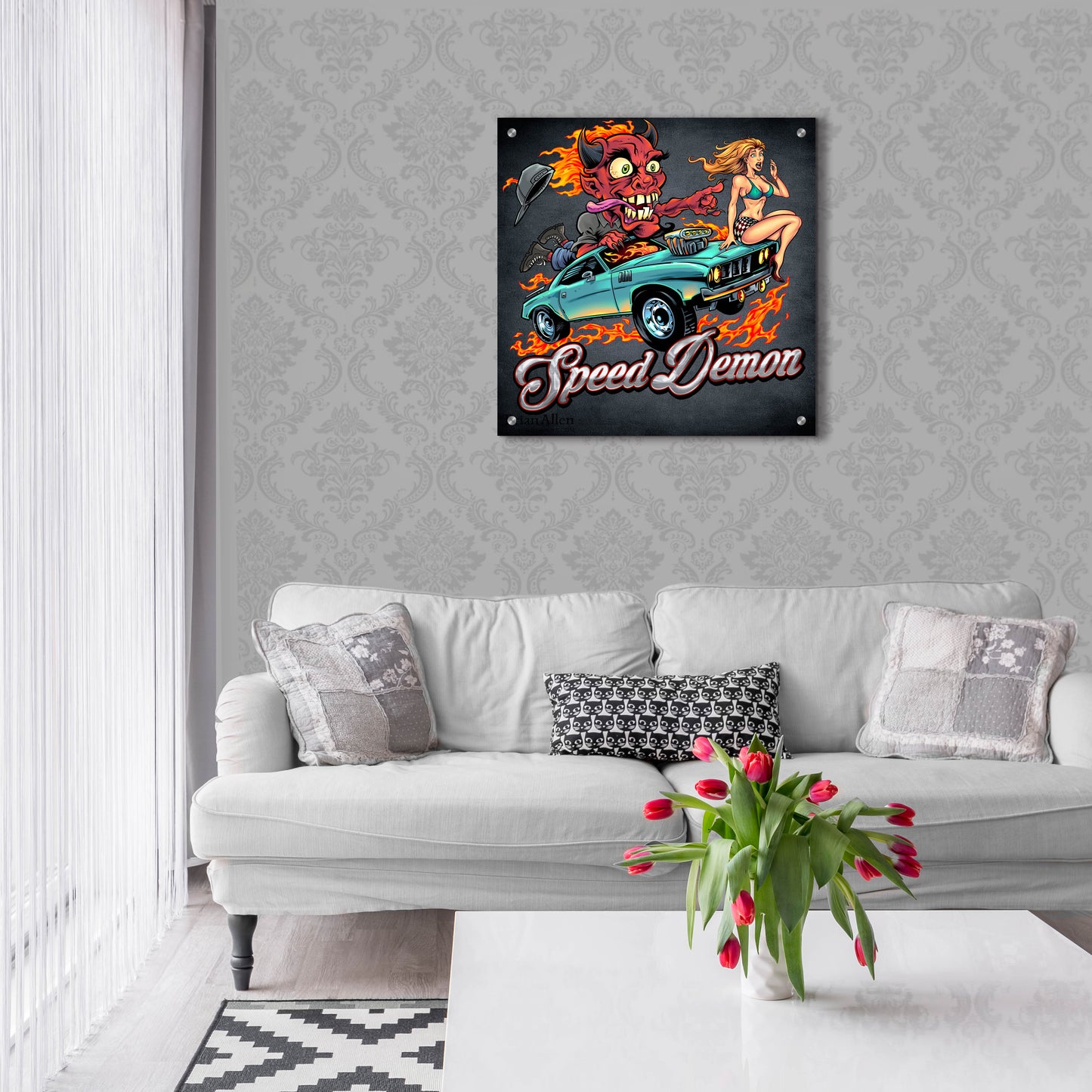 Epic Art 'Speed Demon Flaming Hot Rod' by Flyland Designs, Acrylic Glass Wall Art,24x24