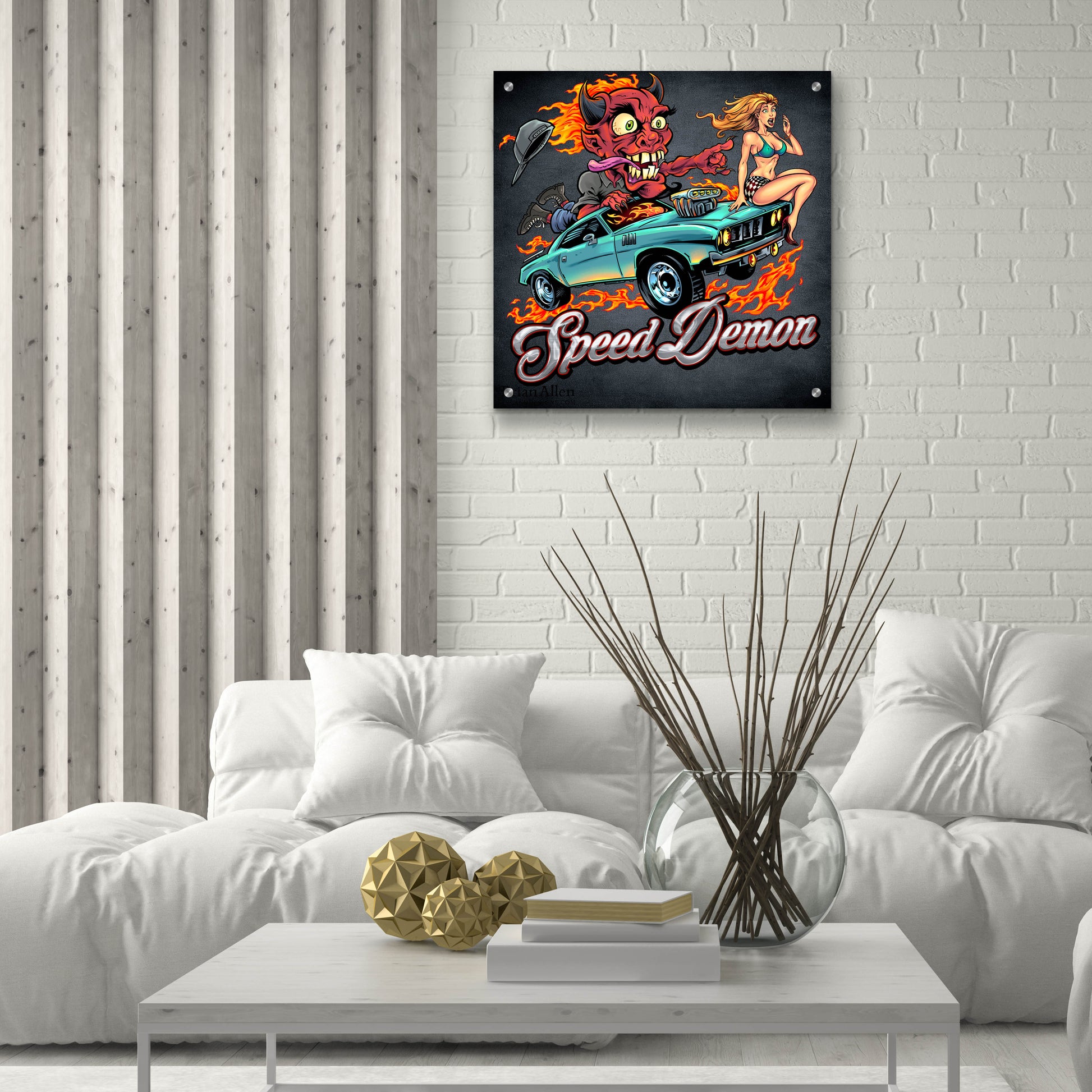 Epic Art 'Speed Demon Flaming Hot Rod' by Flyland Designs, Acrylic Glass Wall Art,24x24