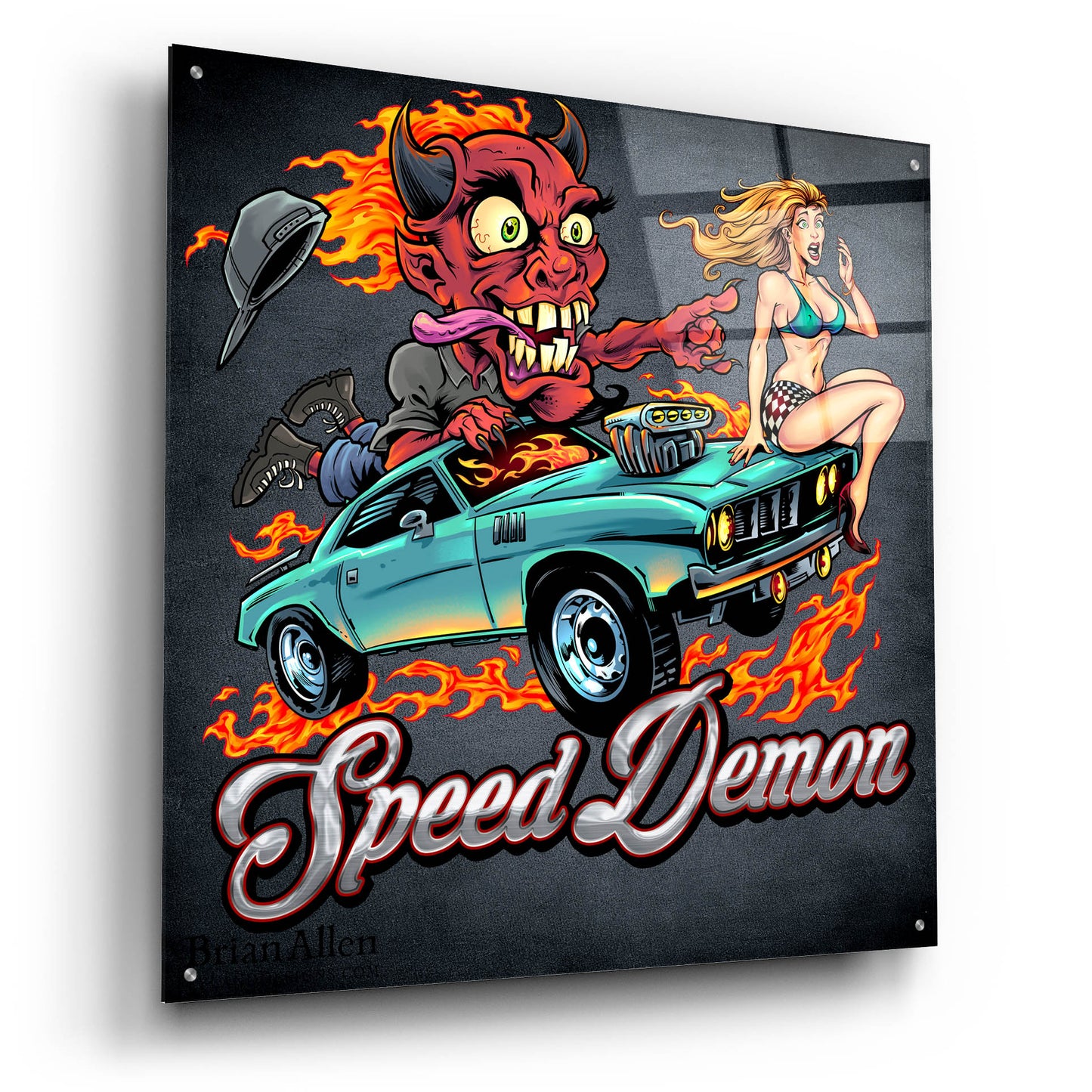 Epic Art 'Speed Demon Flaming Hot Rod' by Flyland Designs, Acrylic Glass Wall Art,36x36