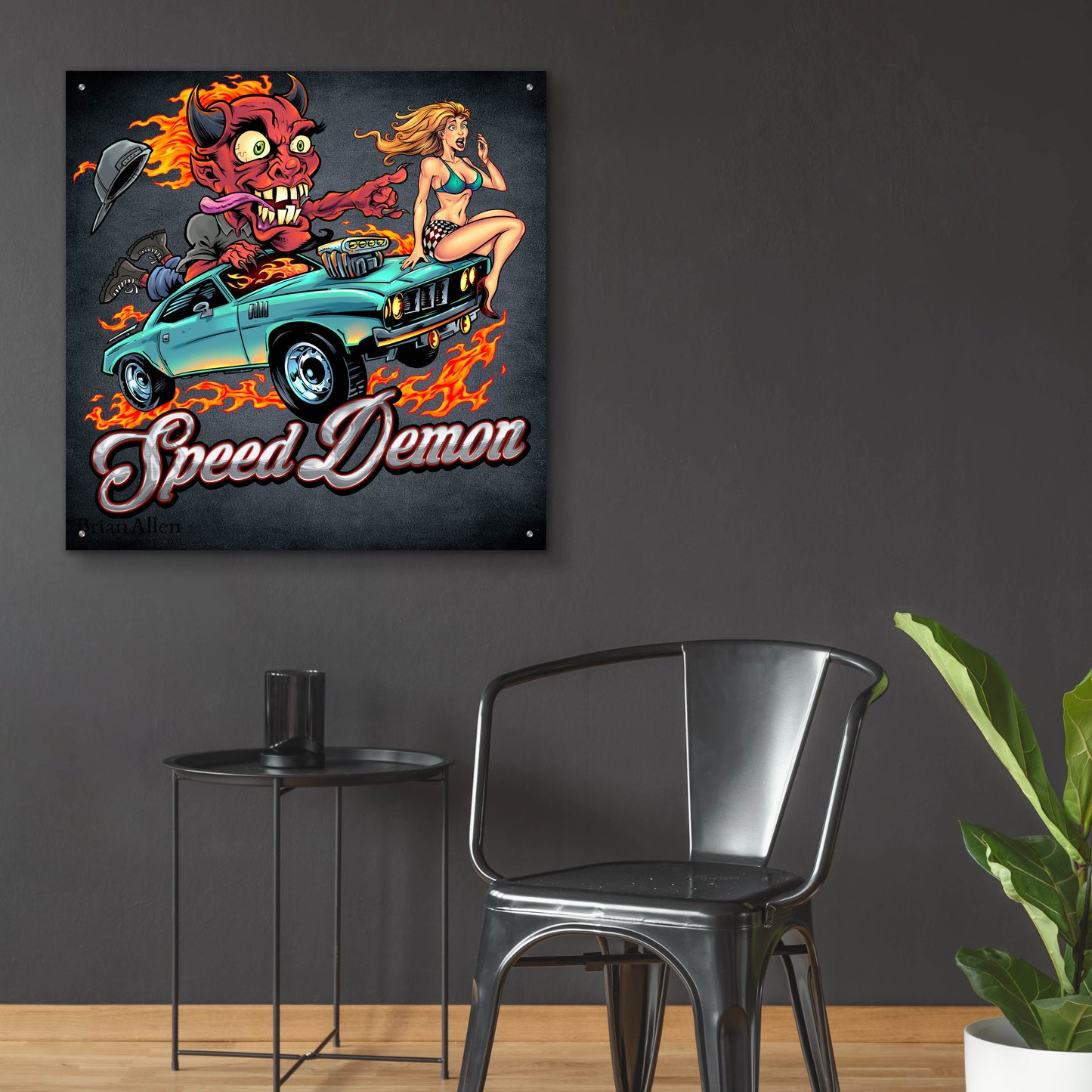 Epic Art 'Speed Demon Flaming Hot Rod' by Flyland Designs, Acrylic Glass Wall Art,36x36