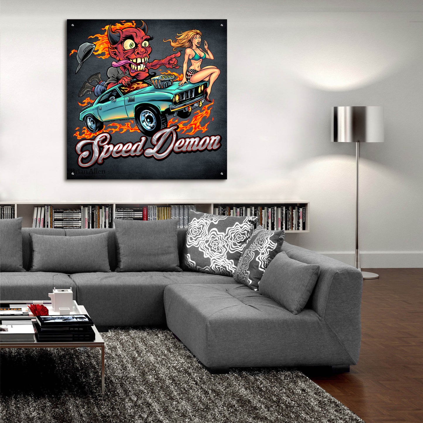 Epic Art 'Speed Demon Flaming Hot Rod' by Flyland Designs, Acrylic Glass Wall Art,36x36