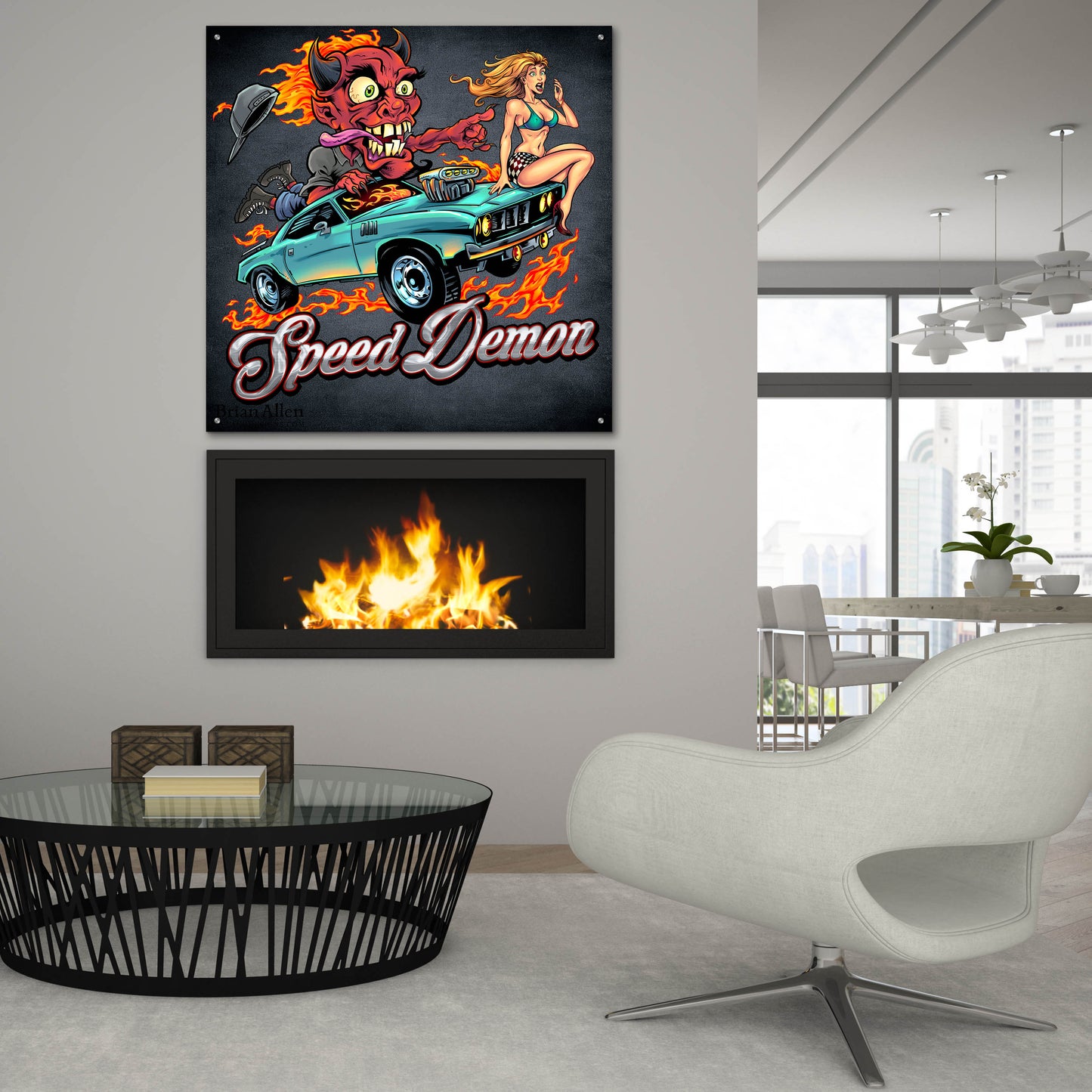 Epic Art 'Speed Demon Flaming Hot Rod' by Flyland Designs, Acrylic Glass Wall Art,36x36