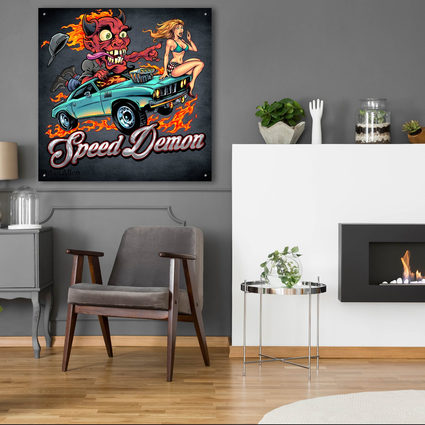 Epic Art 'Speed Demon Flaming Hot Rod' by Flyland Designs, Acrylic Glass Wall Art,36x36