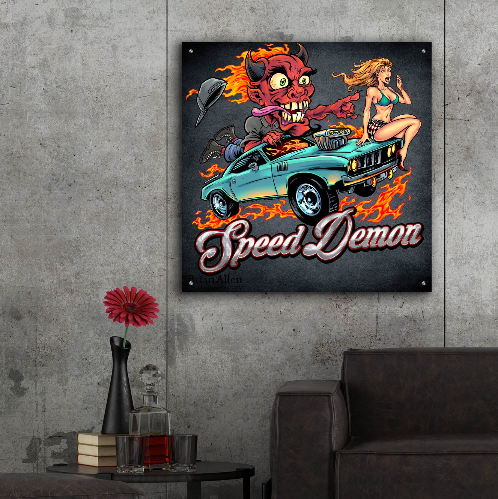 Epic Art 'Speed Demon Flaming Hot Rod' by Flyland Designs, Acrylic