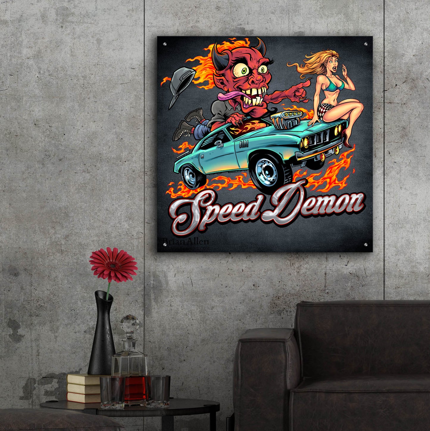 Epic Art 'Speed Demon Flaming Hot Rod' by Flyland Designs, Acrylic Glass Wall Art,36x36