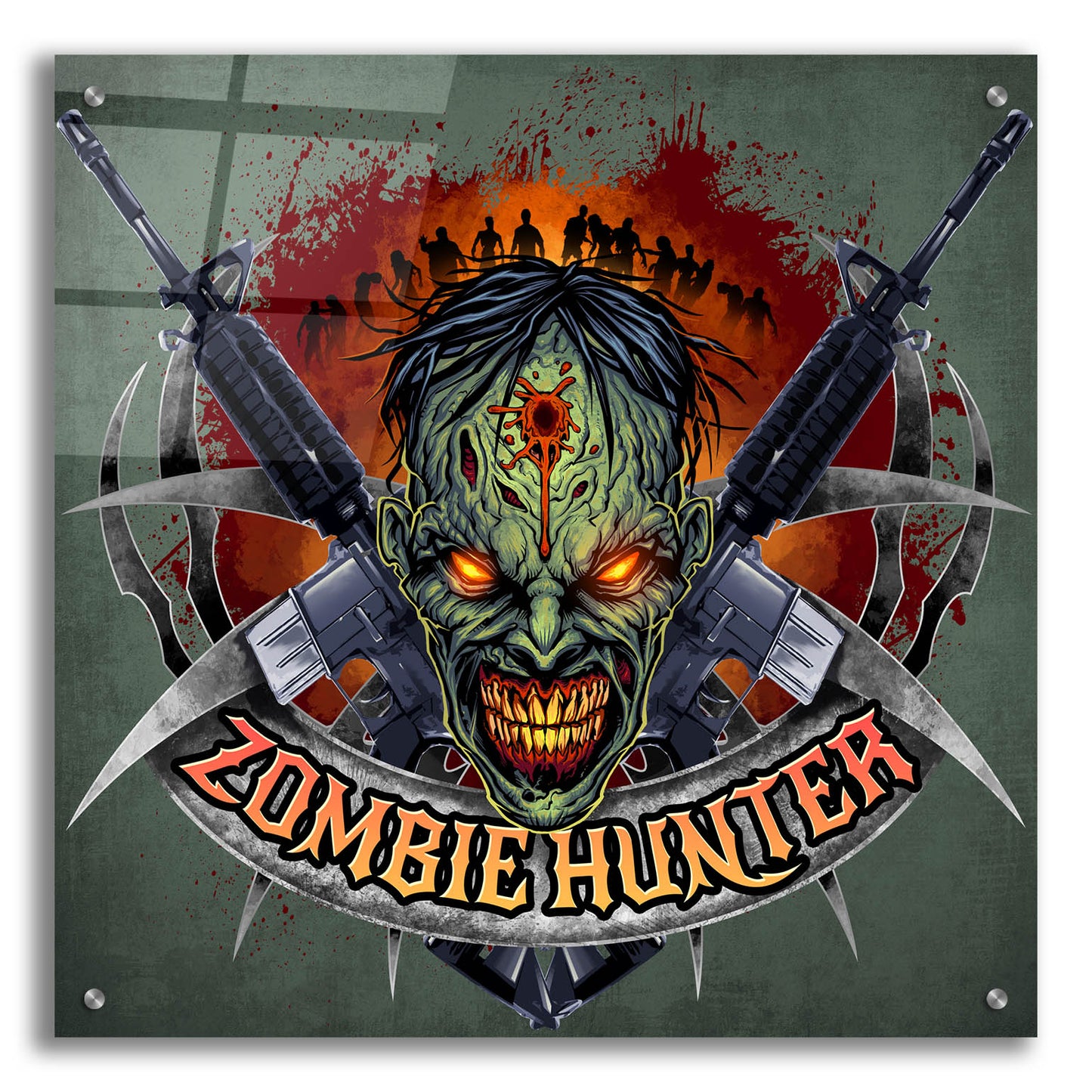 Epic Art 'Zombie Hunter Logo Template' by Flyland Designs, Acrylic Glass Wall Art,24x24