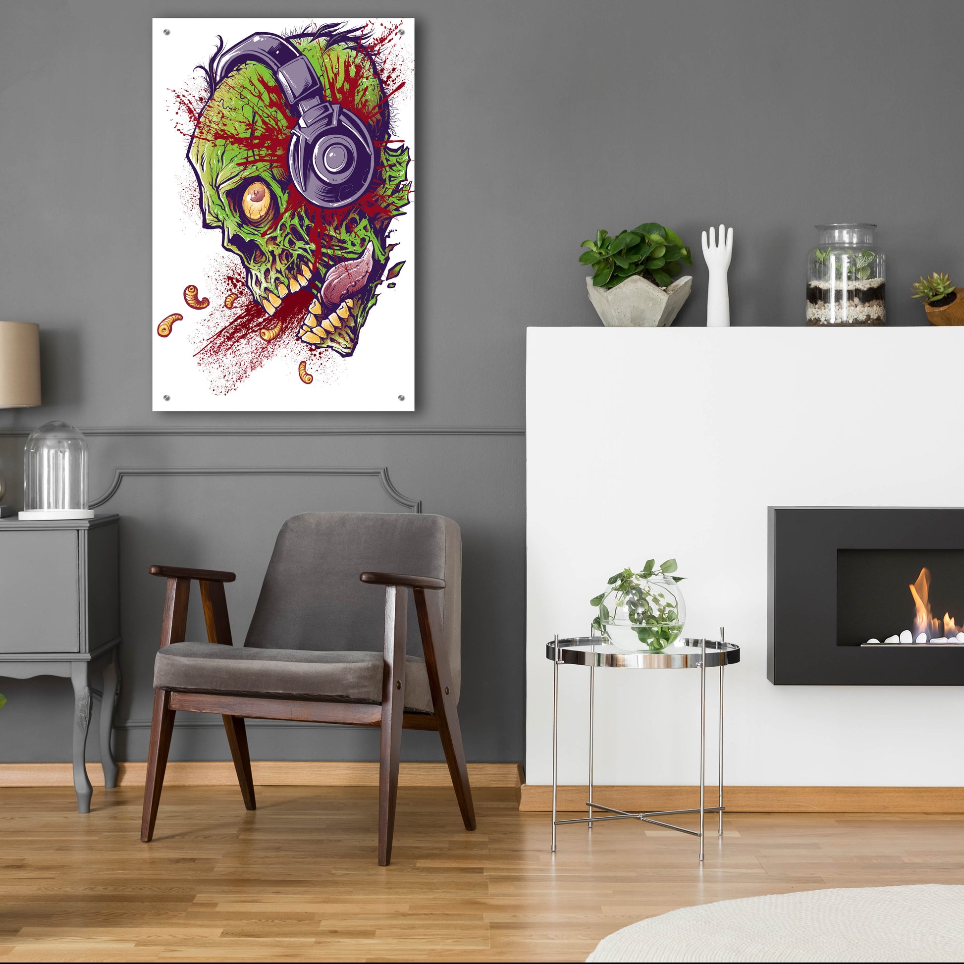 Epic Art 'Zombie With Headphones' by Flyland Designs, Acrylic Glass Wall Art,24x36