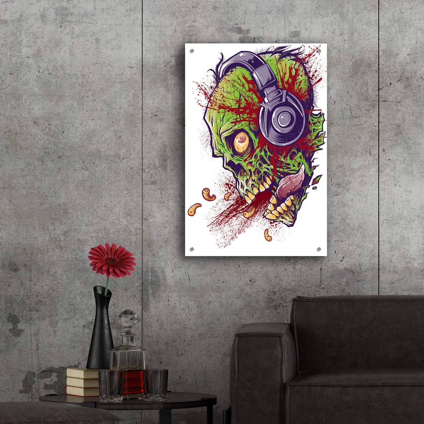 Epic Art 'Zombie With Headphones' by Flyland Designs, Acrylic Glass Wall Art,24x36