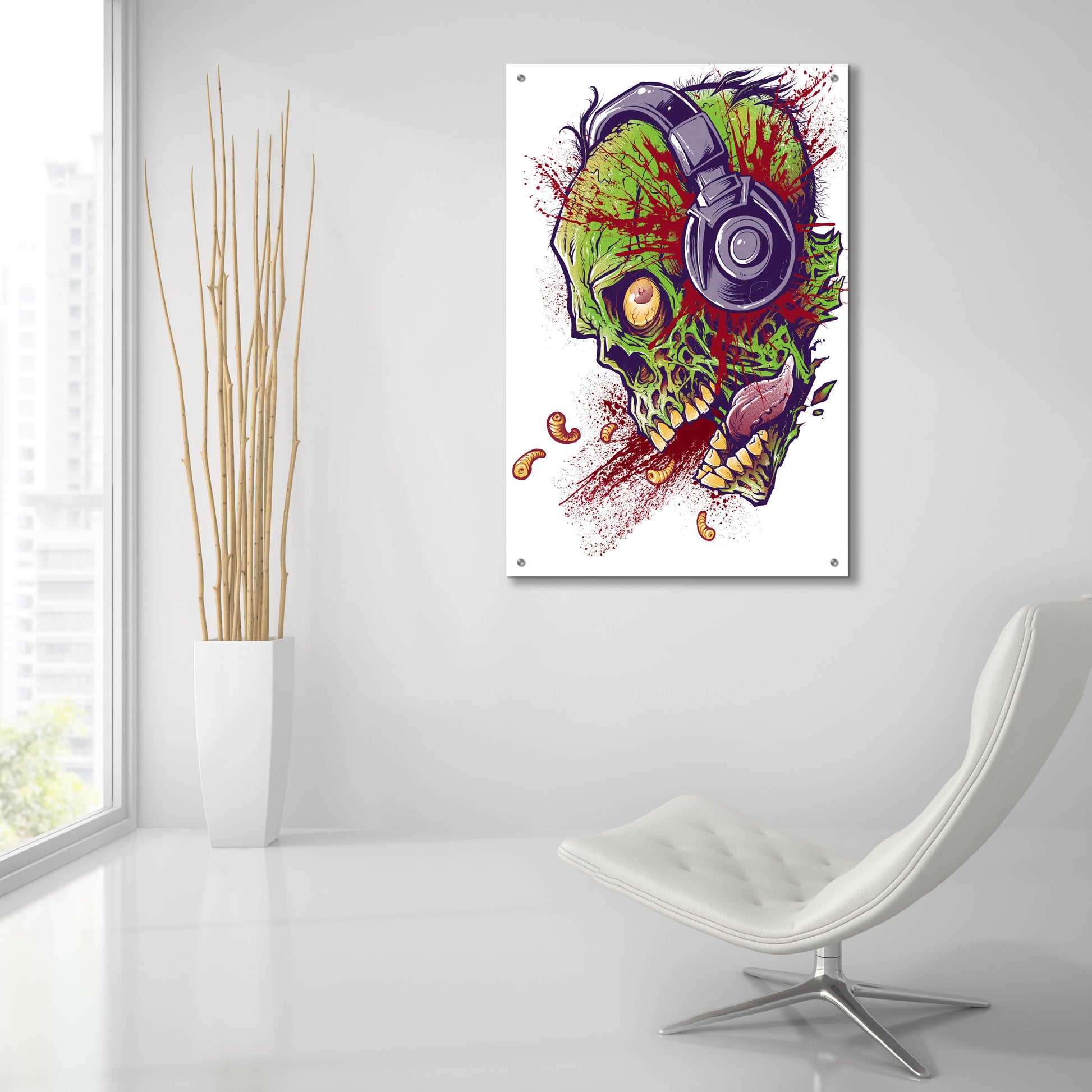 Epic Art 'Zombie With Headphones' by Flyland Designs, Acrylic Glass Wall Art,24x36