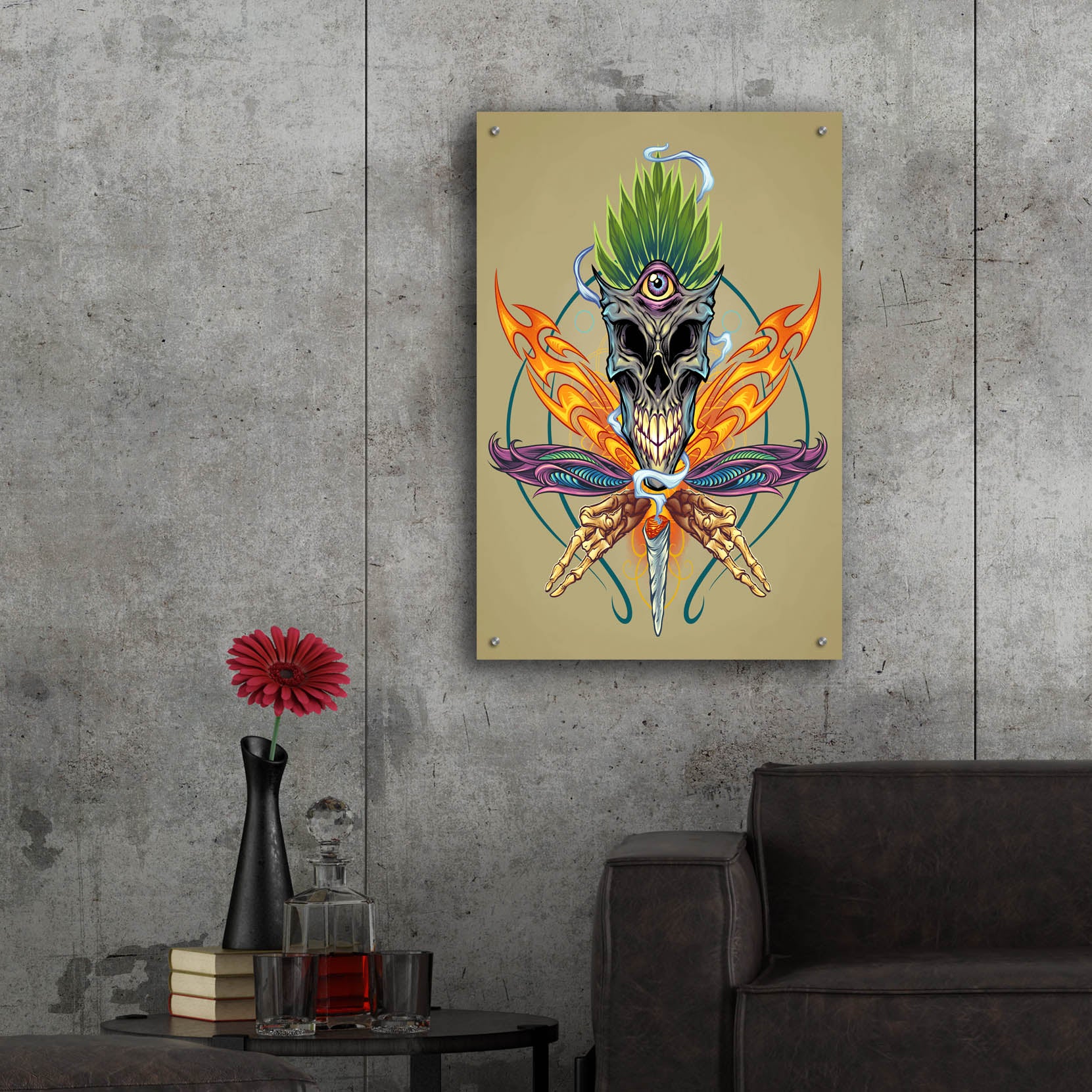 Epic Art 'Cannabis Skull Illustration' by Flyland Designs, Acrylic Glass Wall Art,24x36