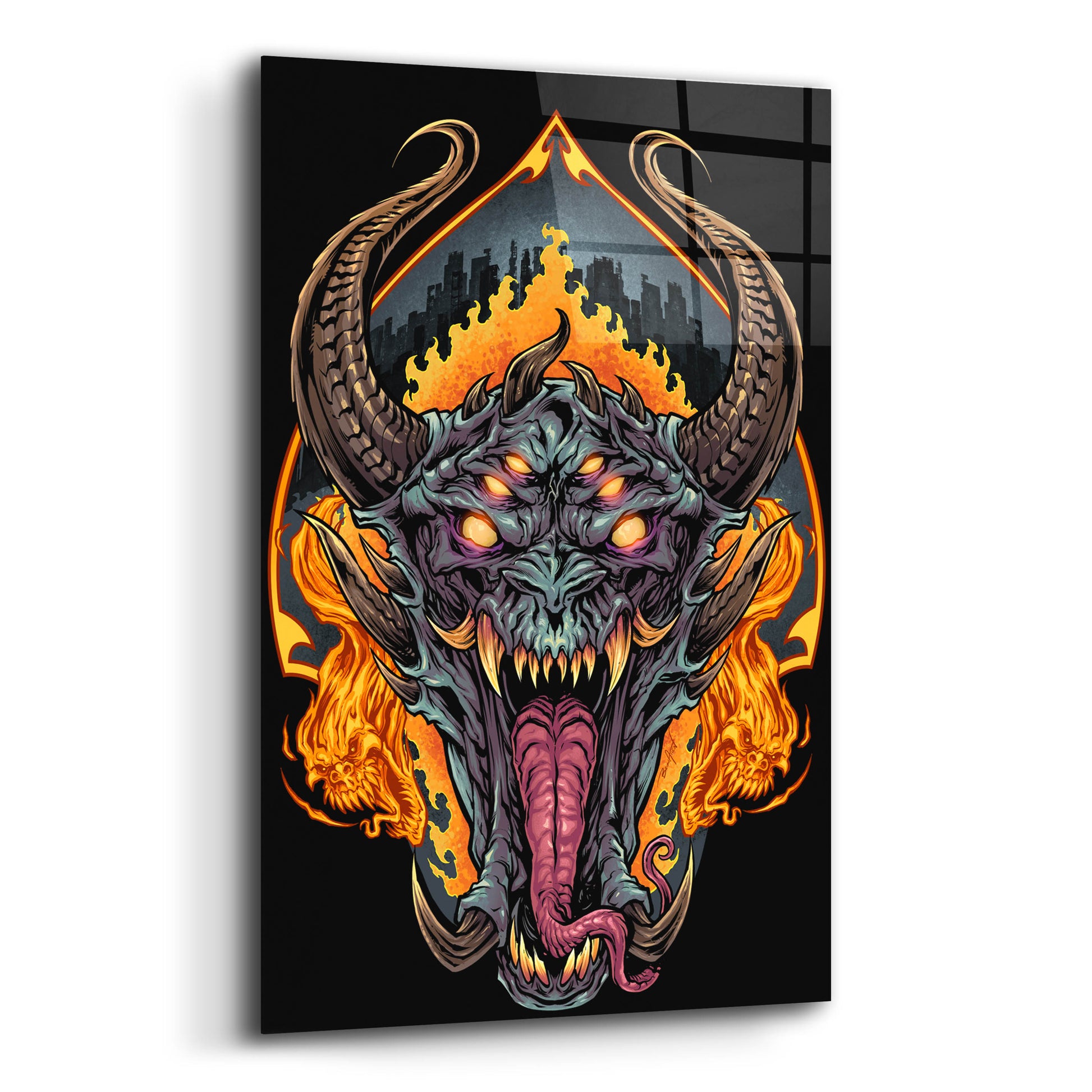 Epic Art 'Demon Face and Fire Skulls' by Flyland Designs, Acrylic Glass Wall Art,12x16