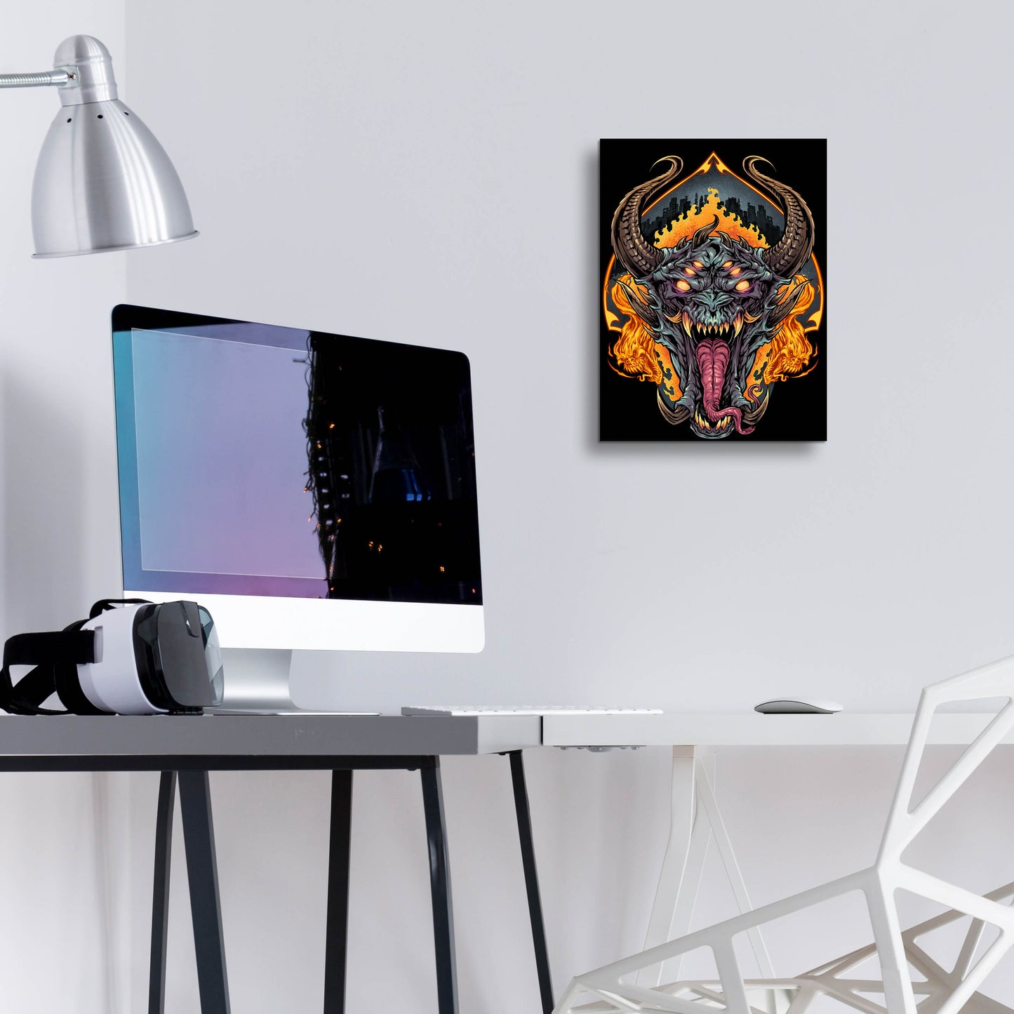 Epic Art 'Demon Face and Fire Skulls' by Flyland Designs, Acrylic Glass Wall Art,12x16