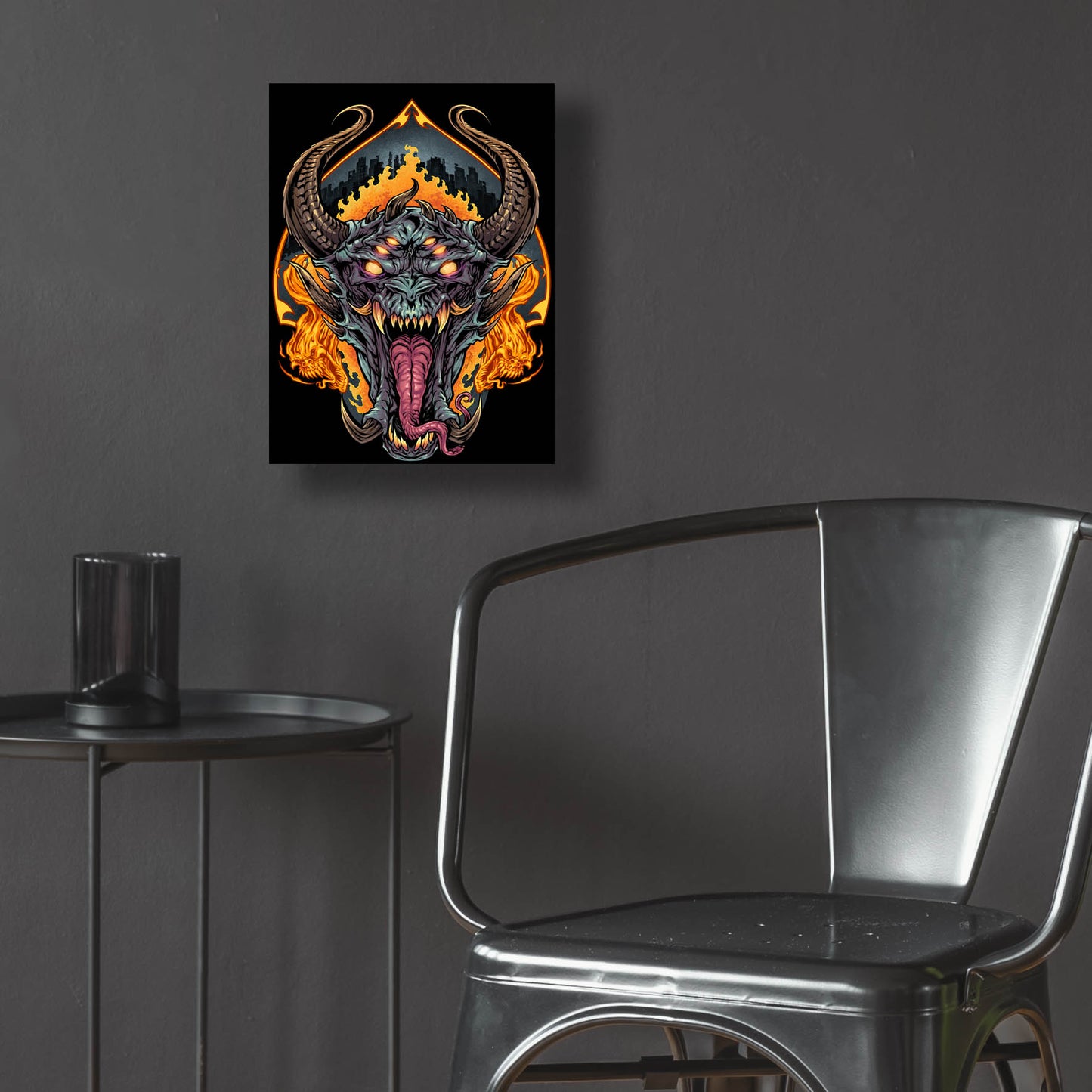 Epic Art 'Demon Face and Fire Skulls' by Flyland Designs, Acrylic Glass Wall Art,12x16