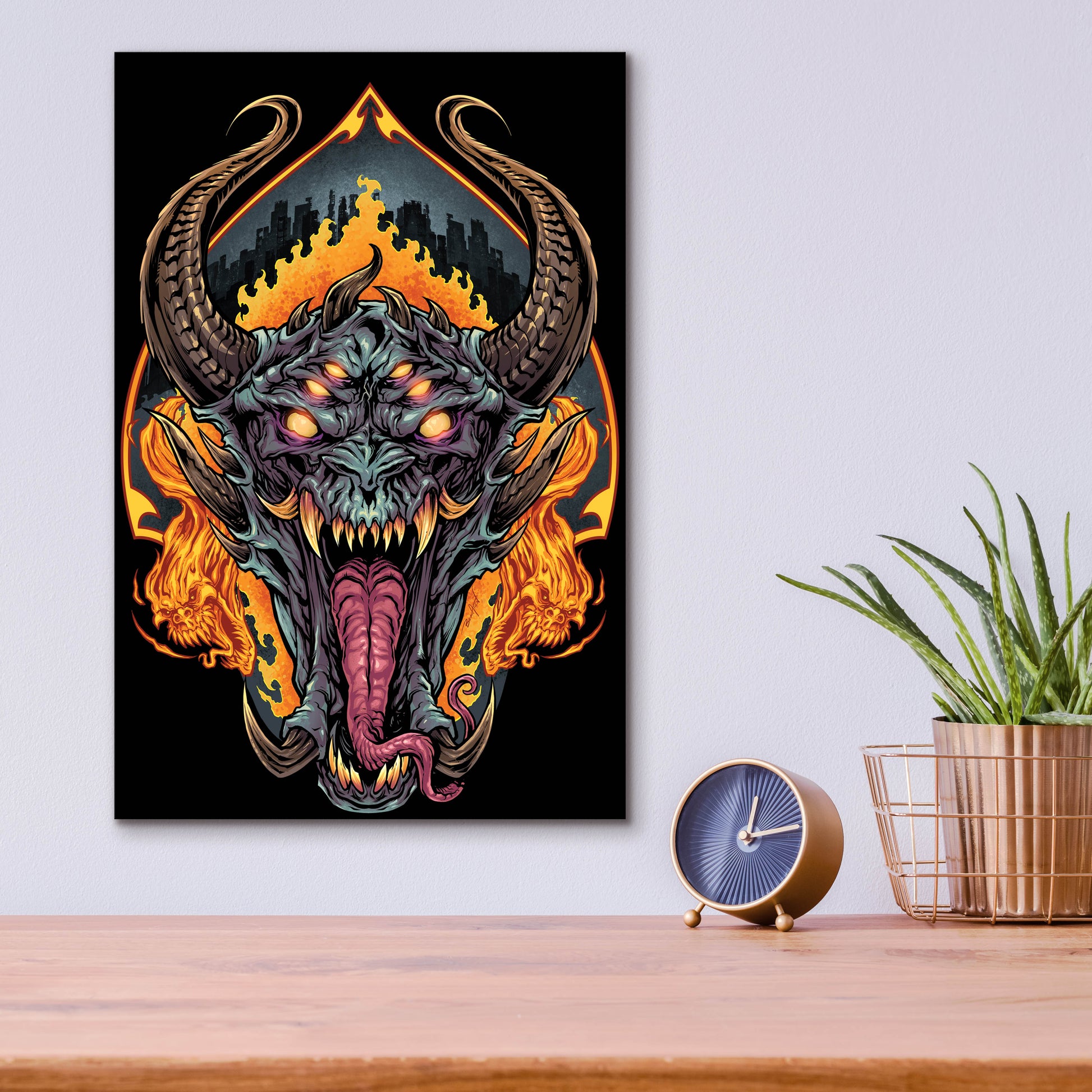 Epic Art 'Demon Face and Fire Skulls' by Flyland Designs, Acrylic Glass Wall Art,12x16