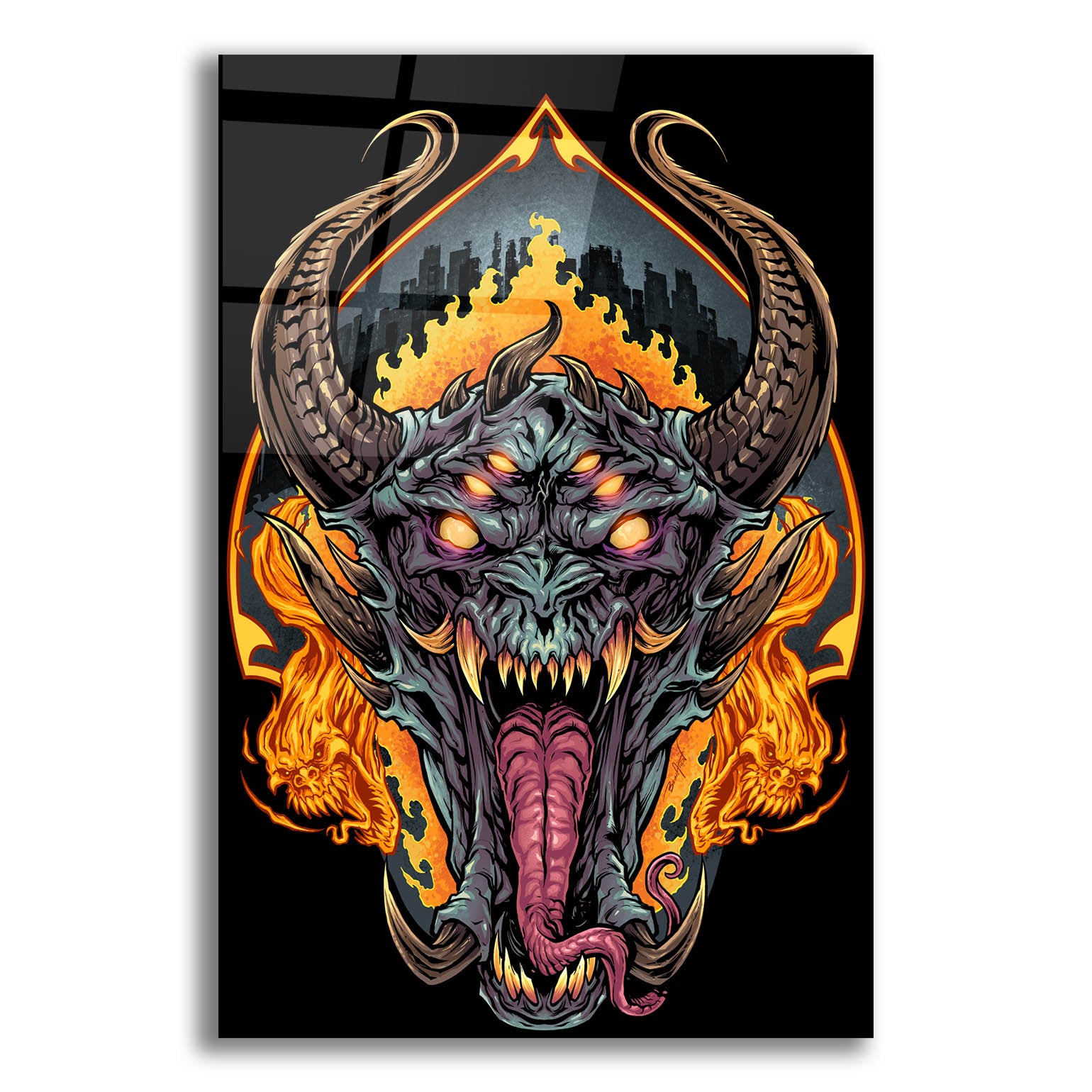 Epic Art 'Demon Face and Fire Skulls' by Flyland Designs, Acrylic Glass Wall Art,12x16