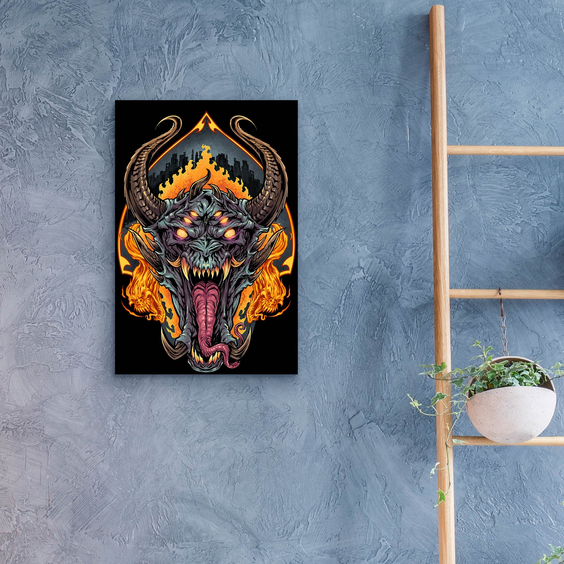 Epic Art 'Demon Face and Fire Skulls' by Flyland Designs, Acrylic Glass Wall Art,16x24