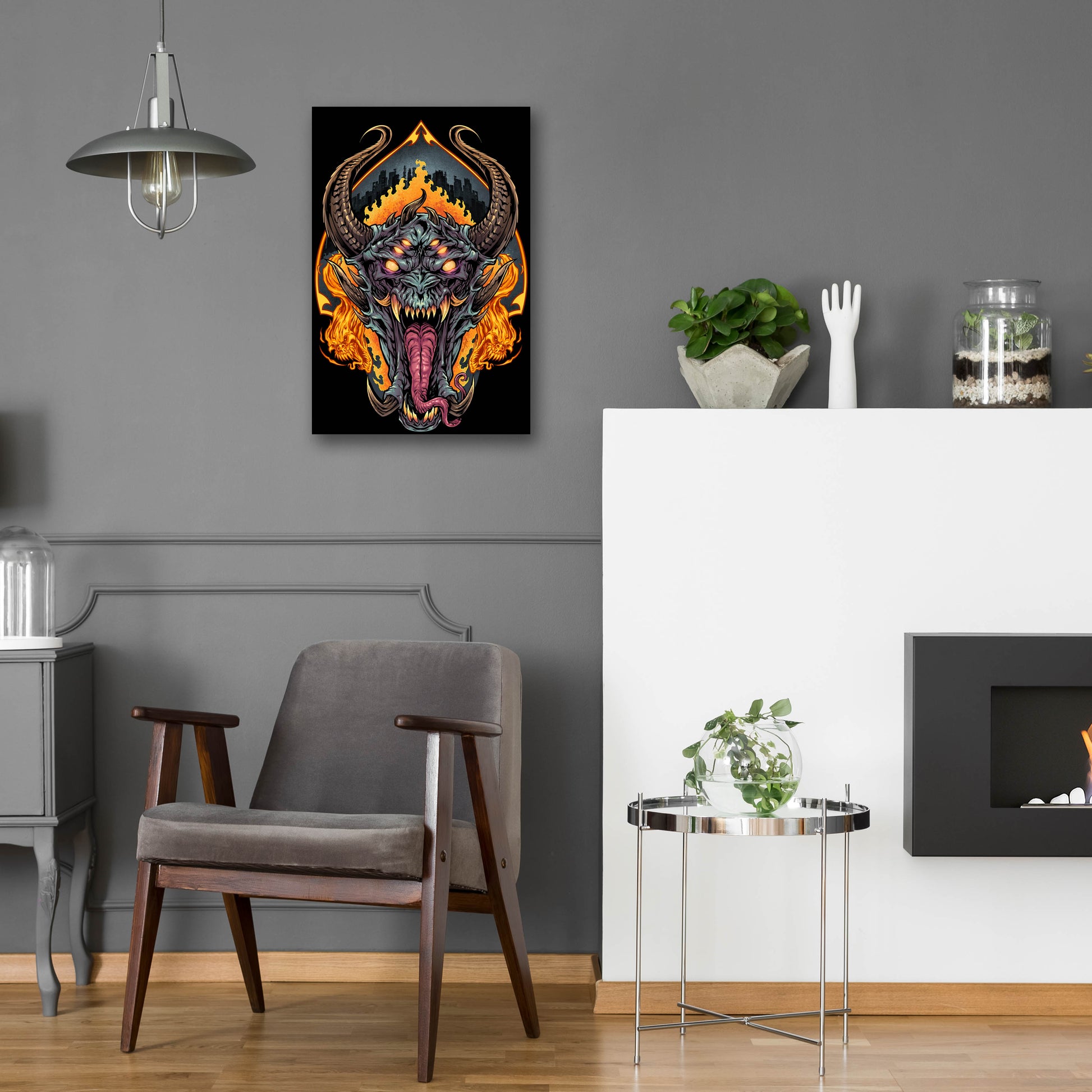 Epic Art 'Demon Face and Fire Skulls' by Flyland Designs, Acrylic Glass Wall Art,16x24