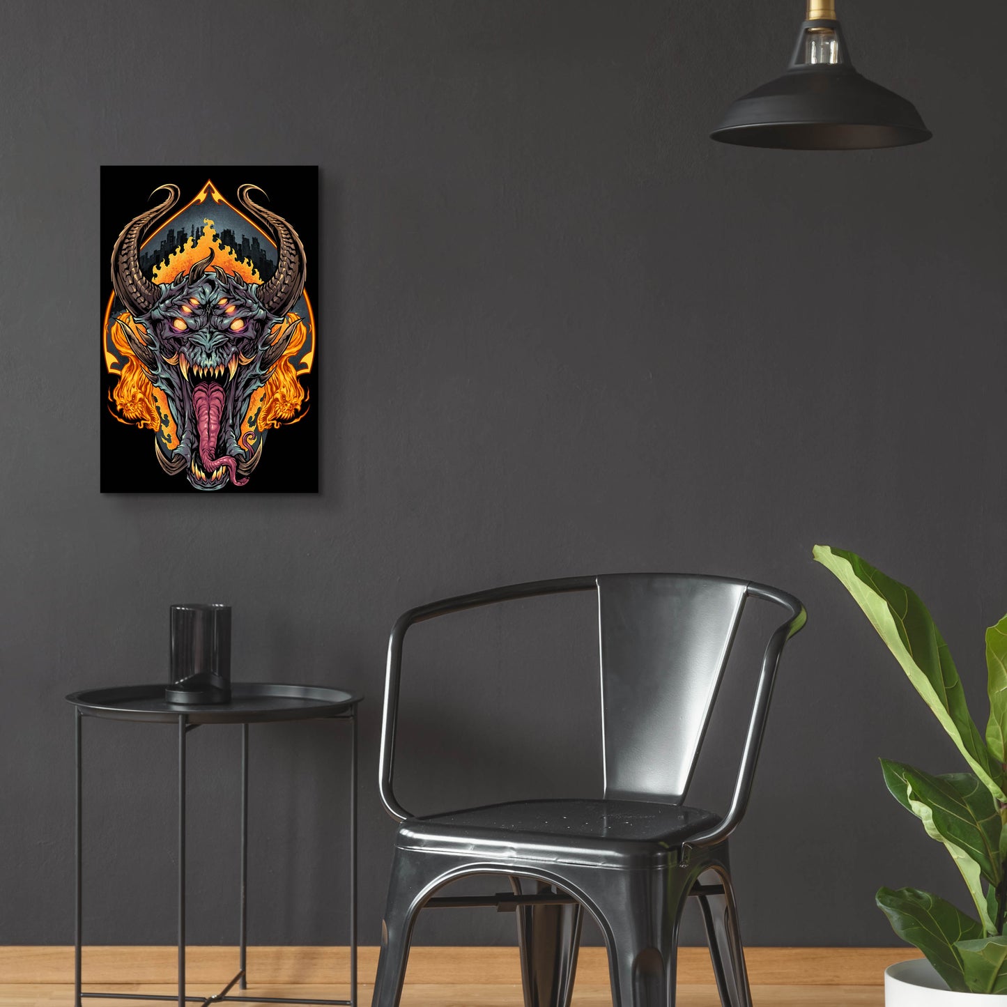 Epic Art 'Demon Face and Fire Skulls' by Flyland Designs, Acrylic Glass Wall Art,16x24