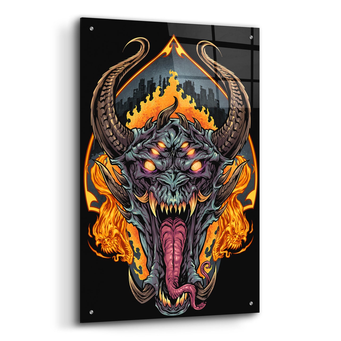 Epic Art 'Demon Face and Fire Skulls' by Flyland Designs, Acrylic Glass Wall Art,24x36