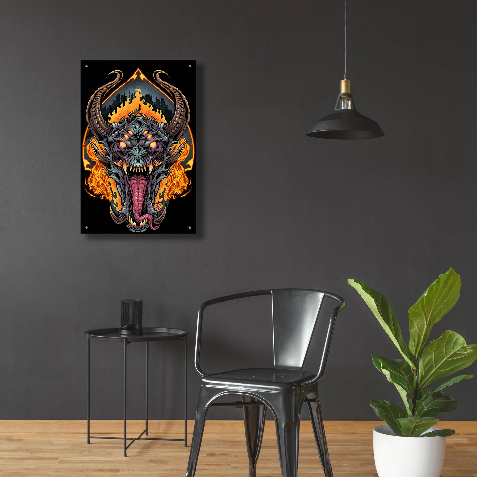 Epic Art 'Demon Face and Fire Skulls' by Flyland Designs, Acrylic Glass Wall Art,24x36