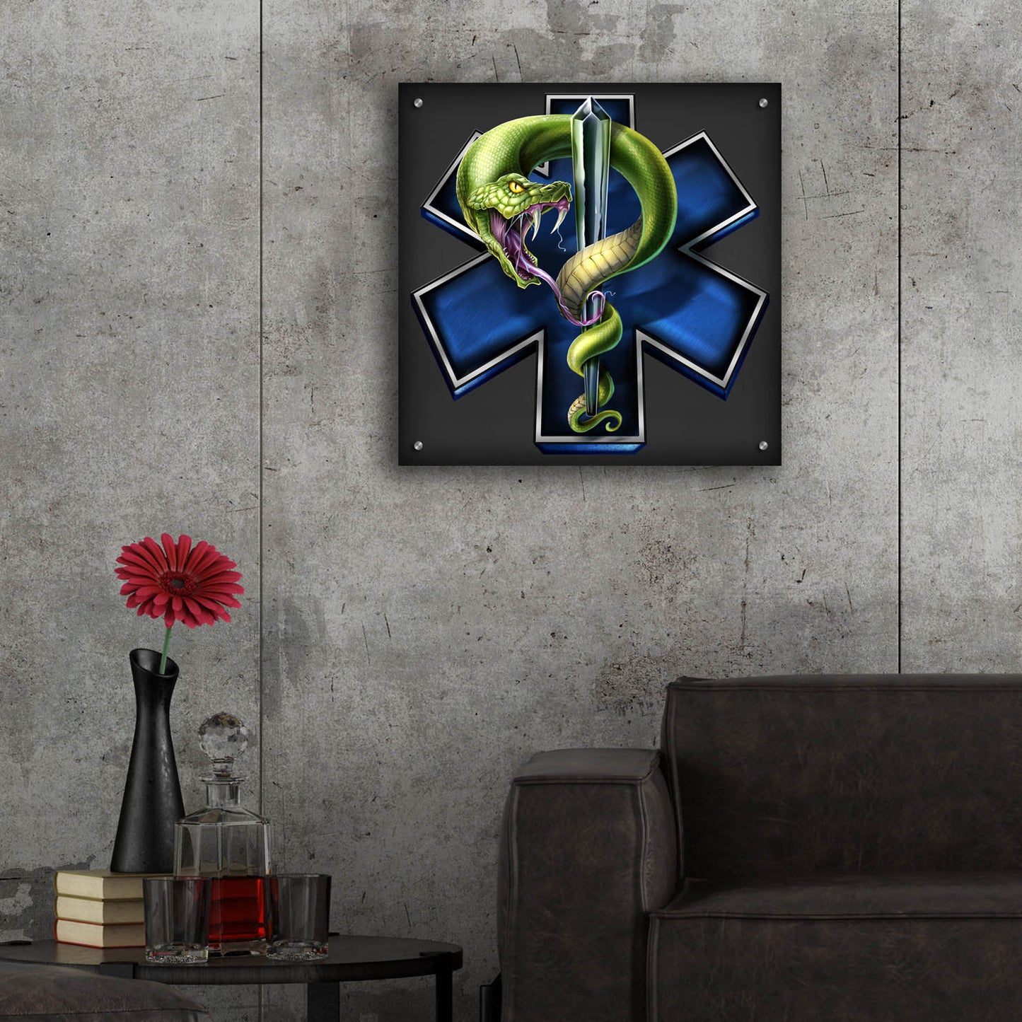 Epic Art 'EMS Star of Life With Snake' by Flyland Designs, Acrylic Glass Wall Art,24x24