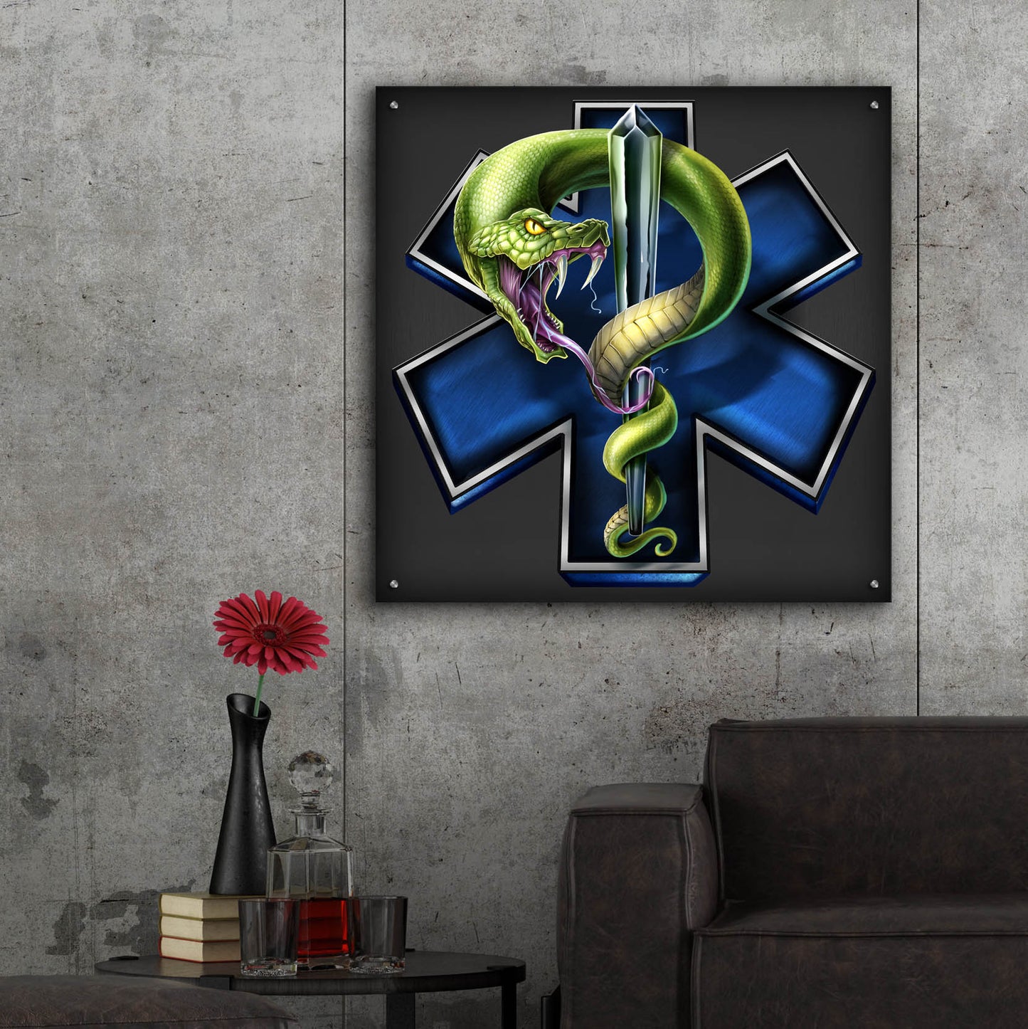 Epic Art 'EMS Star of Life With Snake' by Flyland Designs, Acrylic Glass Wall Art,36x36