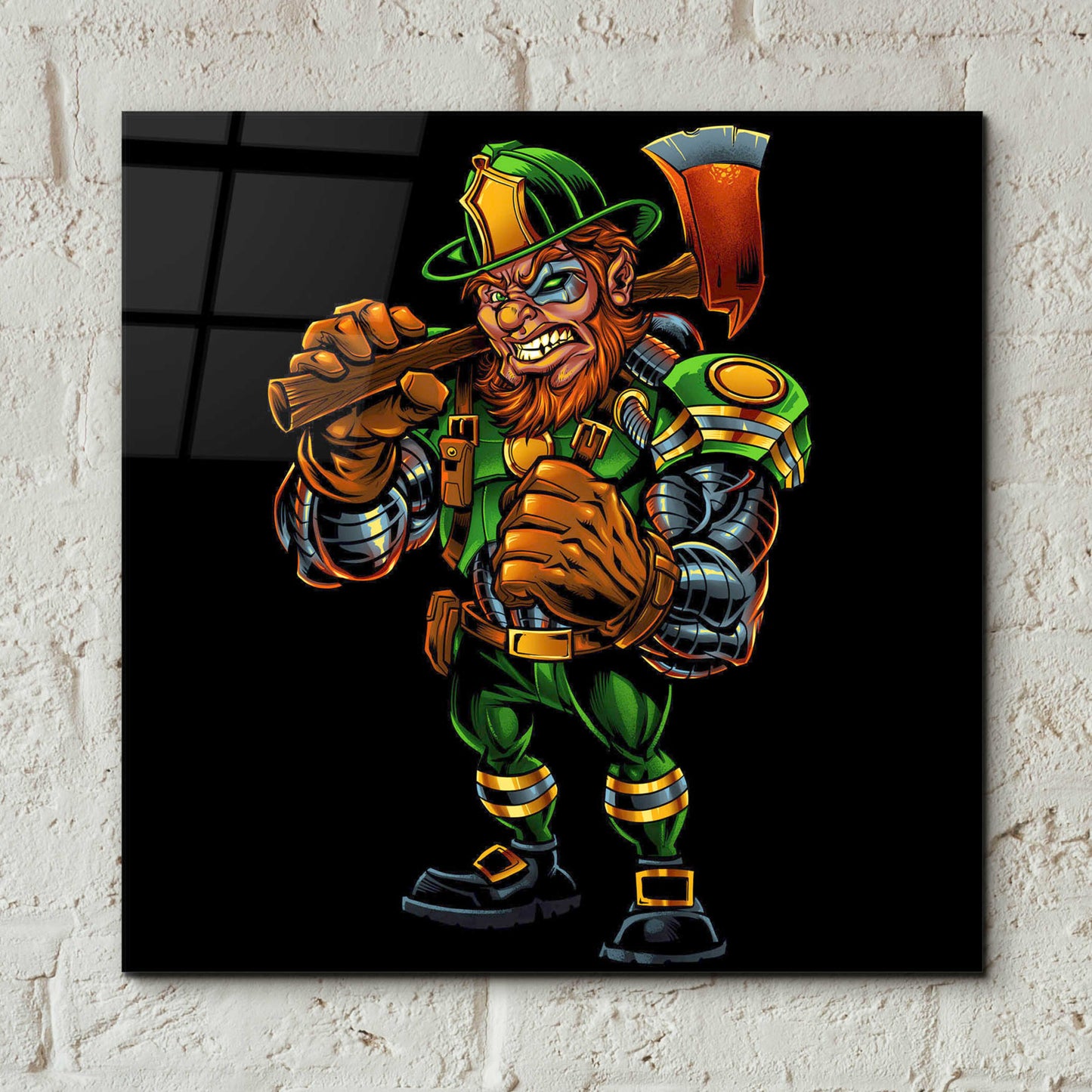 Epic Art 'Fire Fighter Cyborg Leprechaun' by Flyland Designs, Acrylic Glass Wall Art,12x12