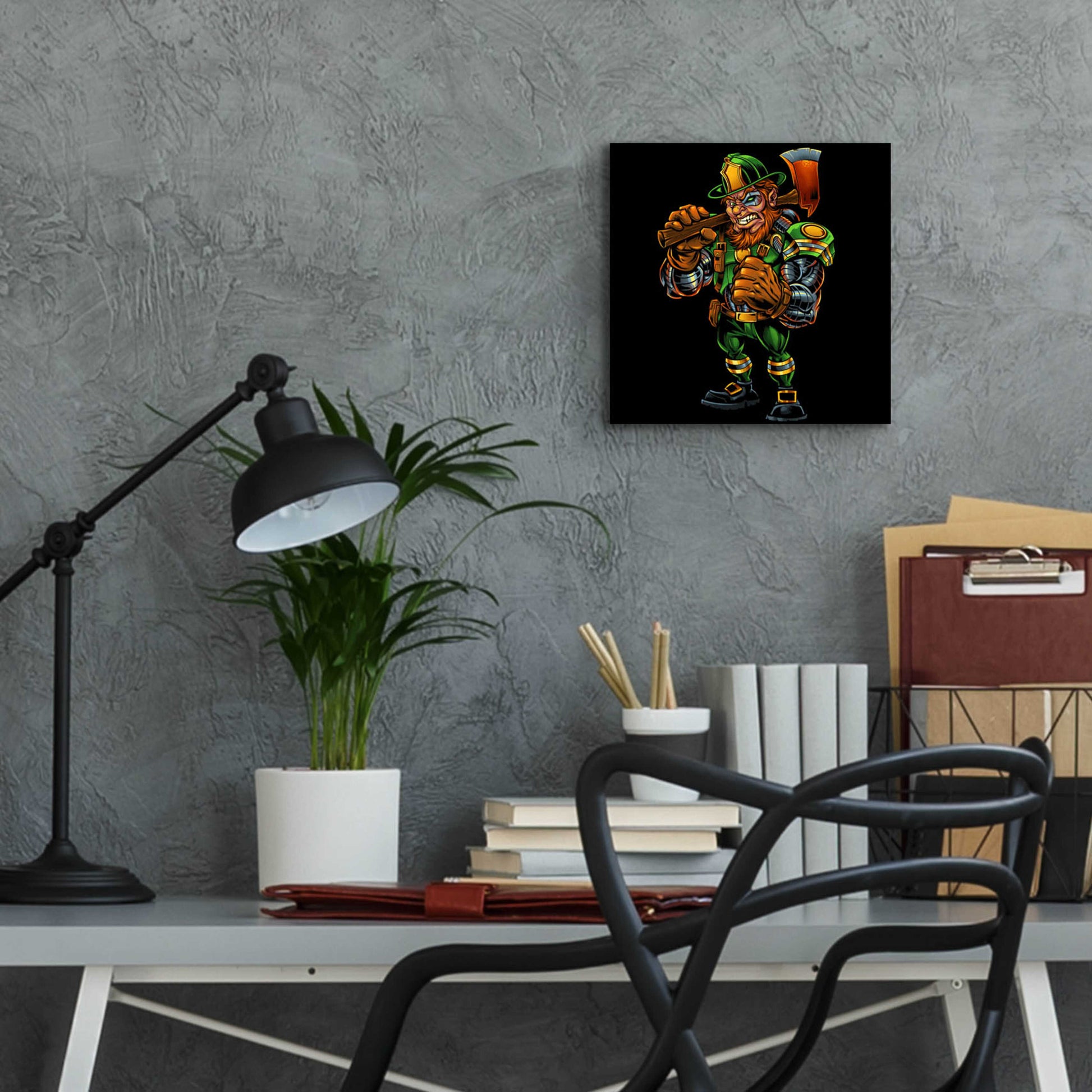 Epic Art 'Fire Fighter Cyborg Leprechaun' by Flyland Designs, Acrylic Glass Wall Art,12x12