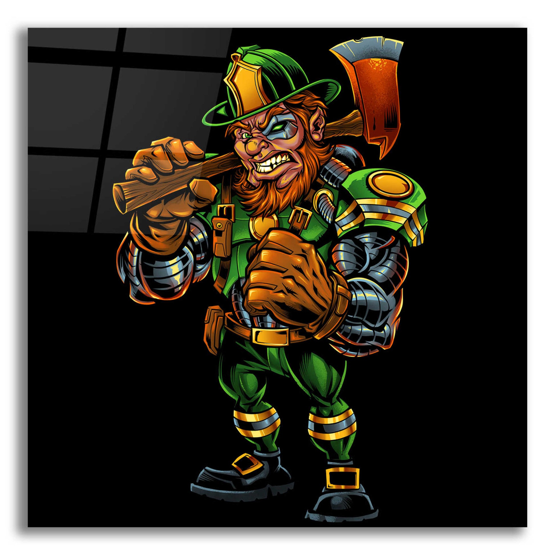 Epic Art 'Fire Fighter Cyborg Leprechaun' by Flyland Designs, Acrylic Glass Wall Art,12x12