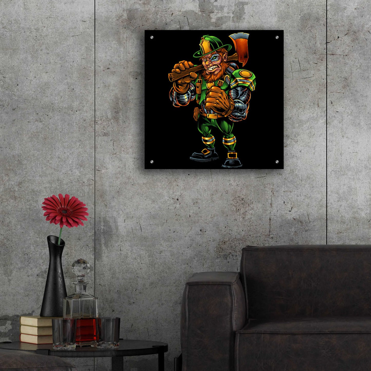 Epic Art 'Fire Fighter Cyborg Leprechaun' by Flyland Designs, Acrylic Glass Wall Art,24x24