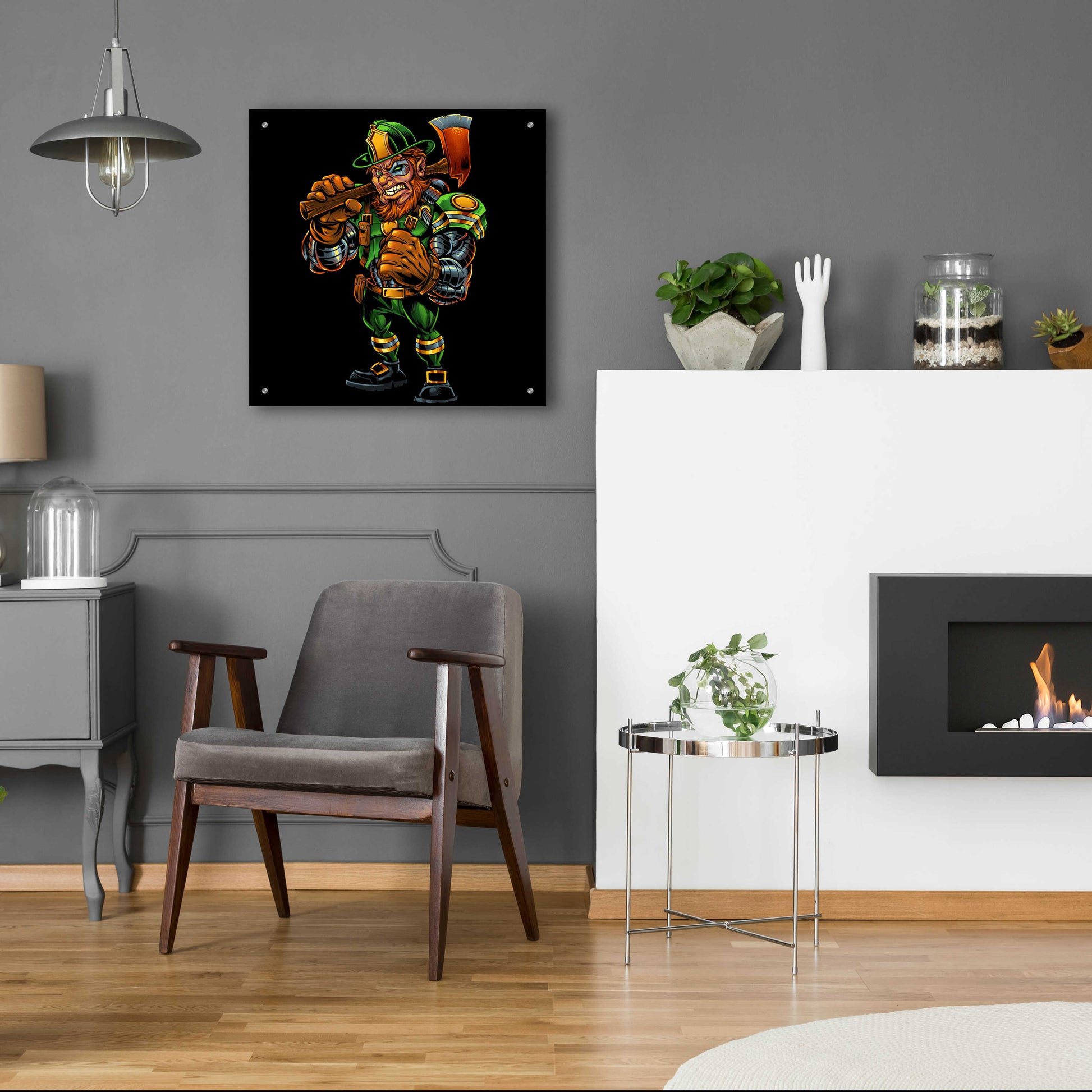 Epic Art 'Fire Fighter Cyborg Leprechaun' by Flyland Designs, Acrylic Glass Wall Art,24x24