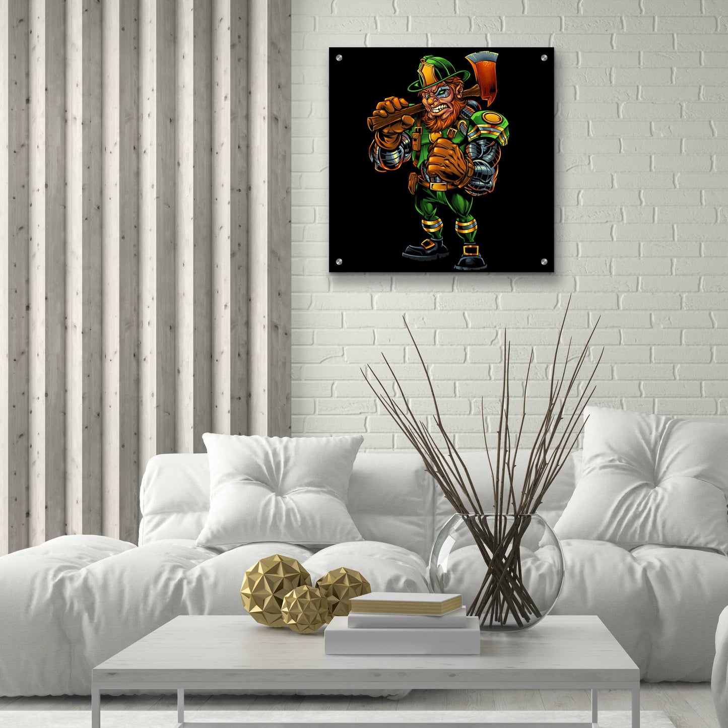 Epic Art 'Fire Fighter Cyborg Leprechaun' by Flyland Designs, Acrylic Glass Wall Art,24x24