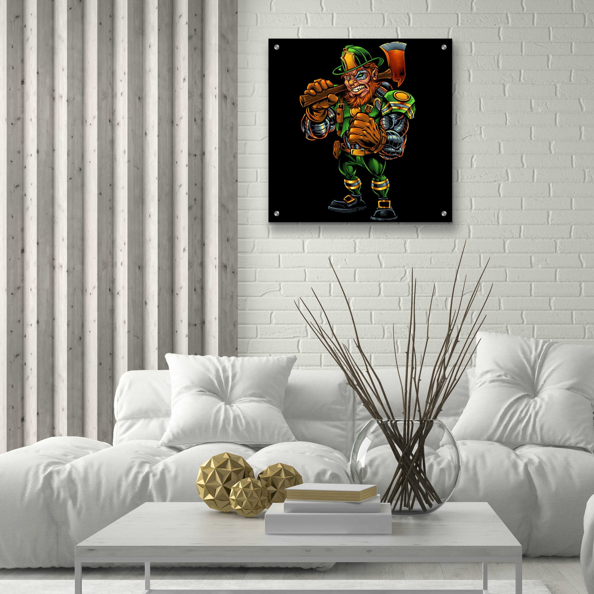 Epic Art 'Fire Fighter Cyborg Leprechaun' by Flyland Designs, Acrylic Glass Wall Art,24x24