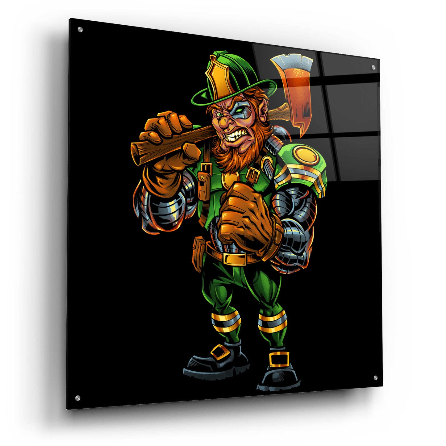 Epic Art 'Fire Fighter Cyborg Leprechaun' by Flyland Designs, Acrylic Glass Wall Art,36x36