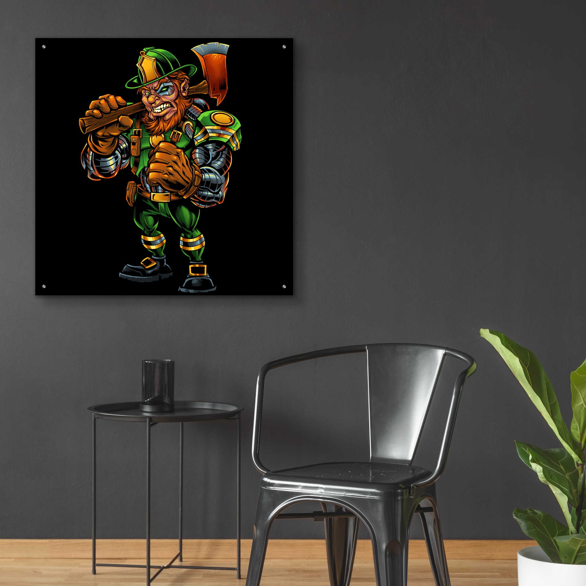 Epic Art 'Fire Fighter Cyborg Leprechaun' by Flyland Designs, Acrylic Glass Wall Art,36x36