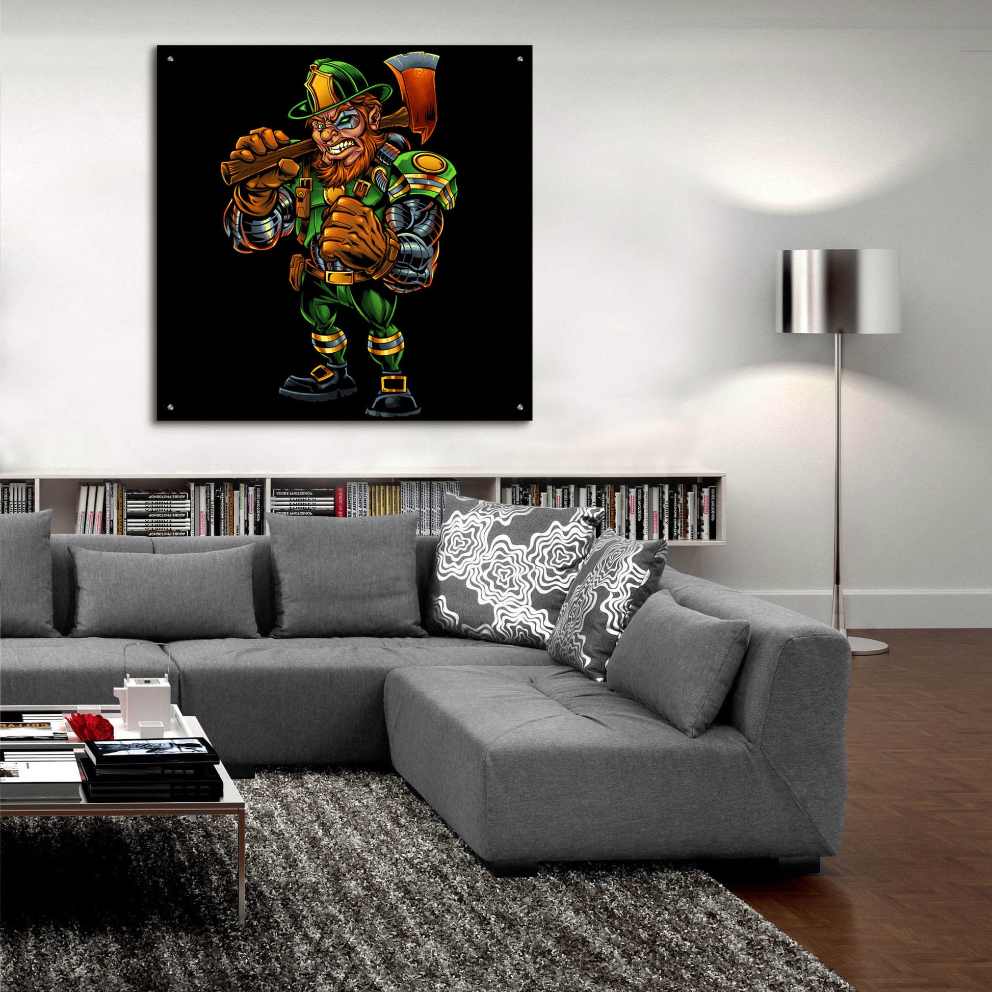 Epic Art 'Fire Fighter Cyborg Leprechaun' by Flyland Designs, Acrylic Glass Wall Art,36x36