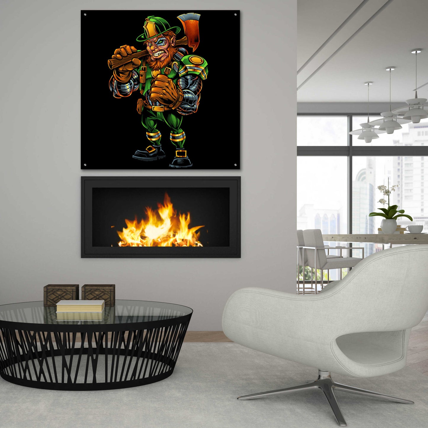 Epic Art 'Fire Fighter Cyborg Leprechaun' by Flyland Designs, Acrylic Glass Wall Art,36x36