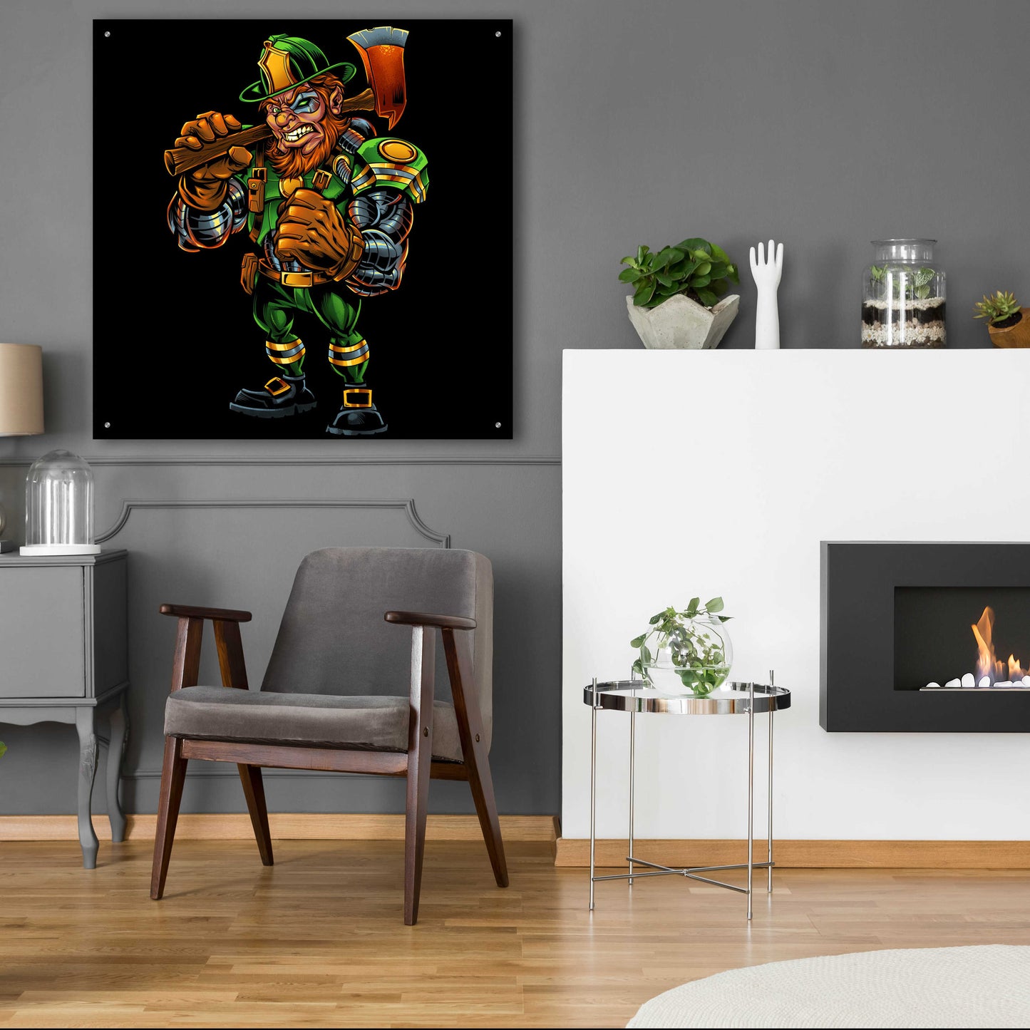 Epic Art 'Fire Fighter Cyborg Leprechaun' by Flyland Designs, Acrylic Glass Wall Art,36x36