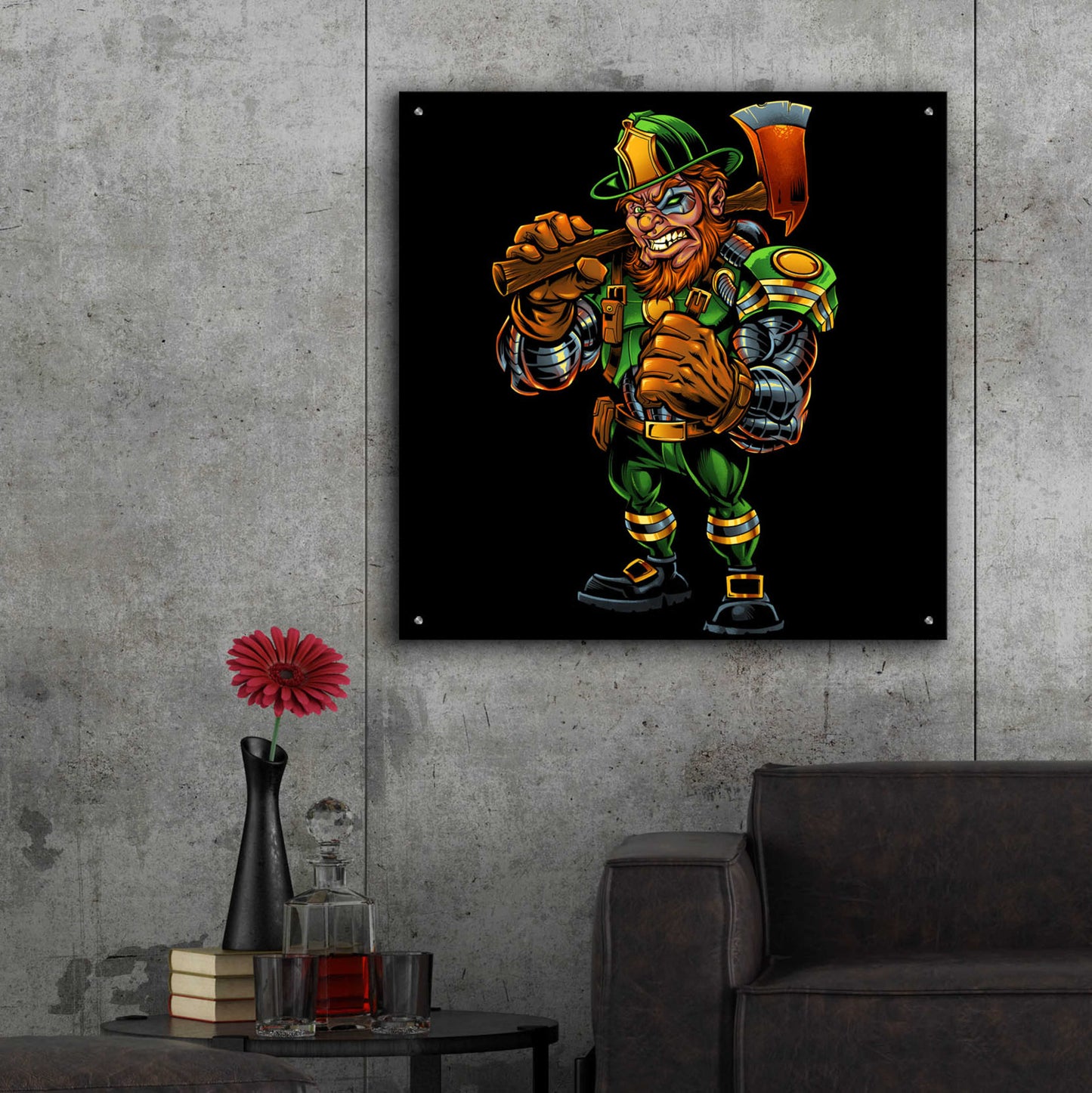 Epic Art 'Fire Fighter Cyborg Leprechaun' by Flyland Designs, Acrylic Glass Wall Art,36x36