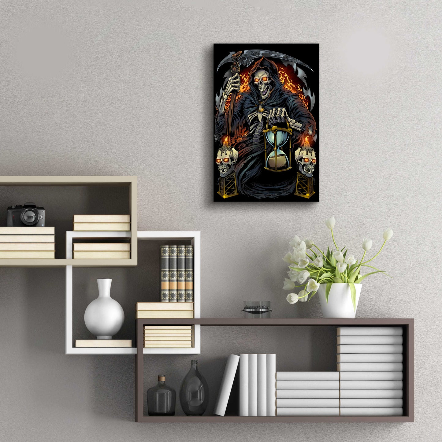 Epic Art 'Grim Reaper With Hourglass' by Flyland Designs, Acrylic Glass Wall Art,16x24