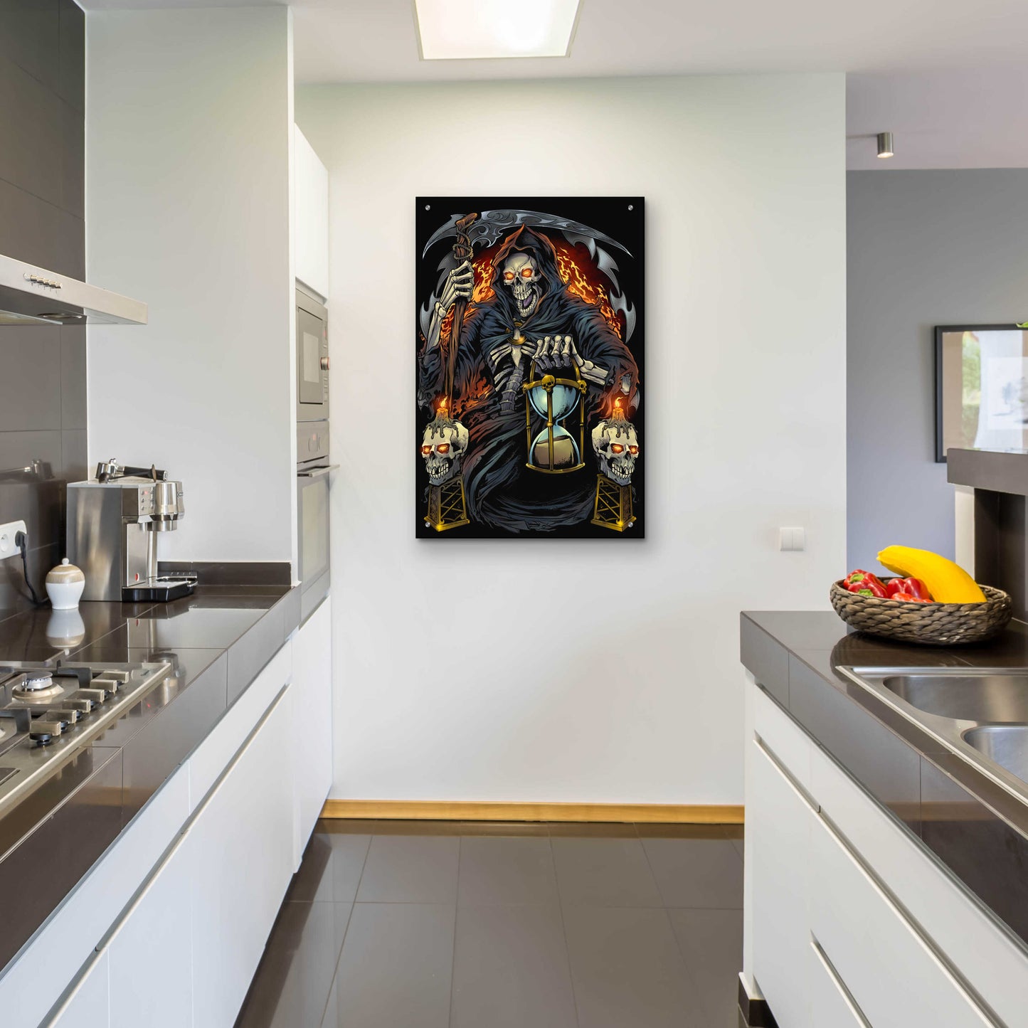 Epic Art 'Grim Reaper With Hourglass' by Flyland Designs, Acrylic Glass Wall Art,24x36