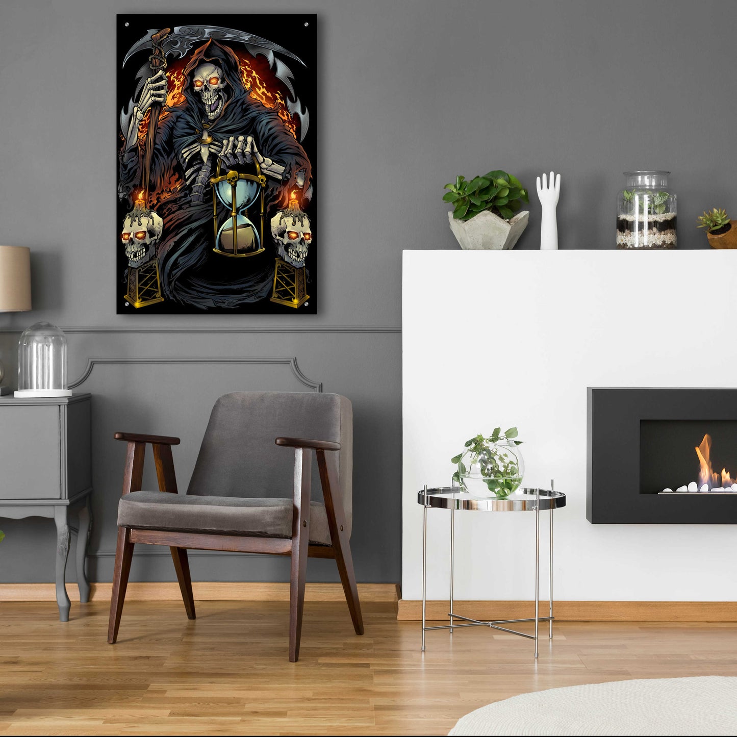 Epic Art 'Grim Reaper With Hourglass' by Flyland Designs, Acrylic Glass Wall Art,24x36