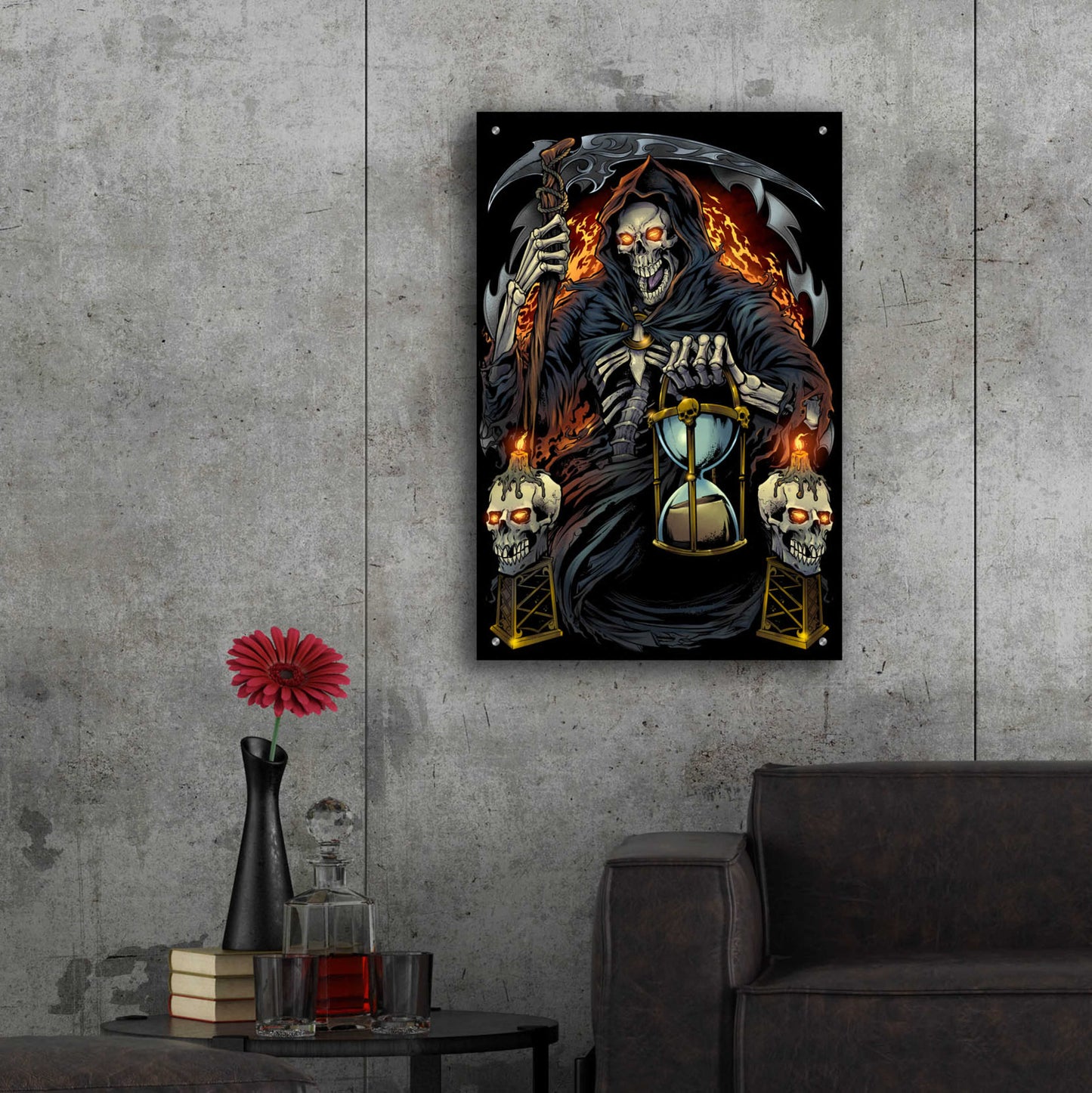 Epic Art 'Grim Reaper With Hourglass' by Flyland Designs, Acrylic Glass Wall Art,24x36