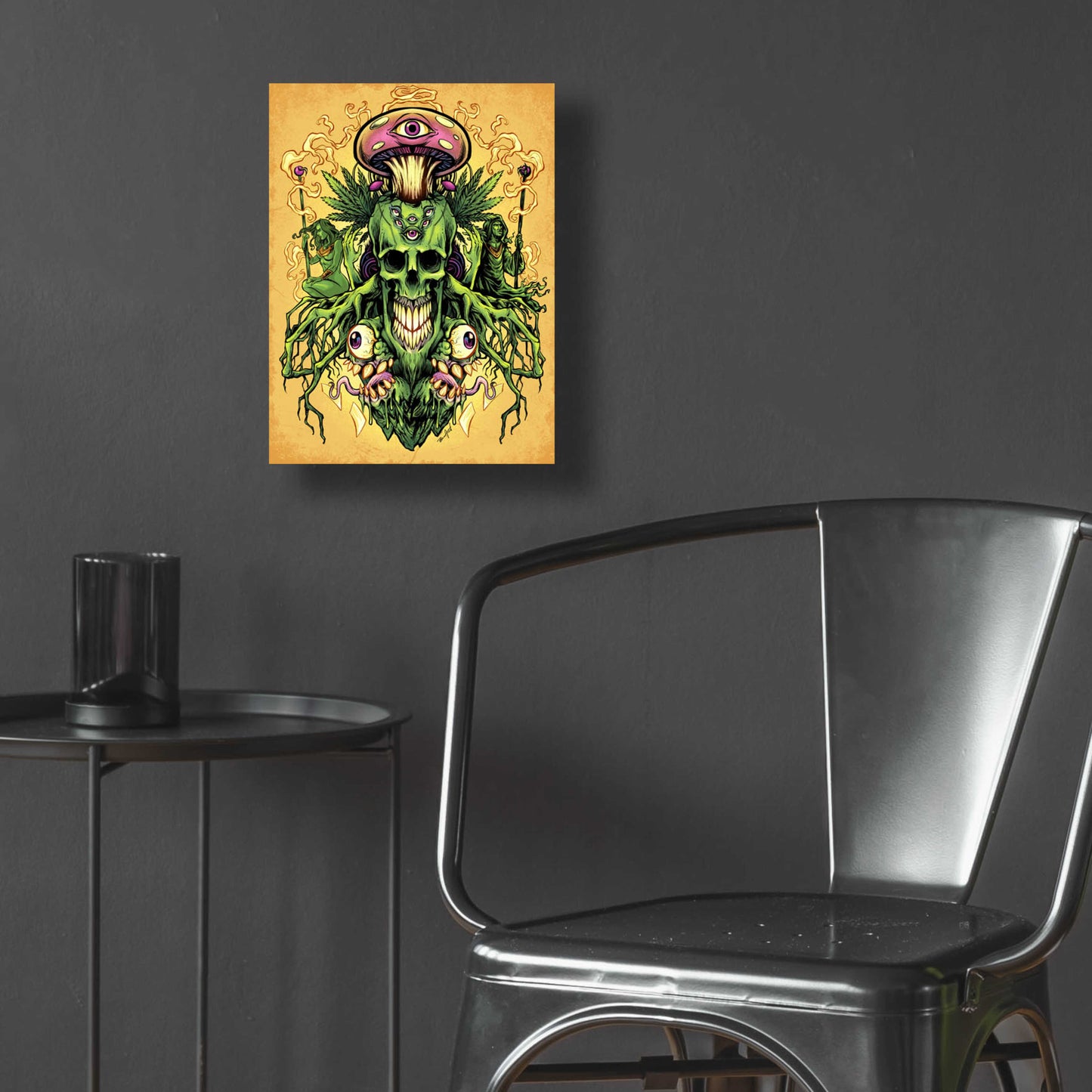 Epic Art 'Marijuana Skull and Mushrooms' by Flyland Designs, Acrylic Glass Wall Art,12x16