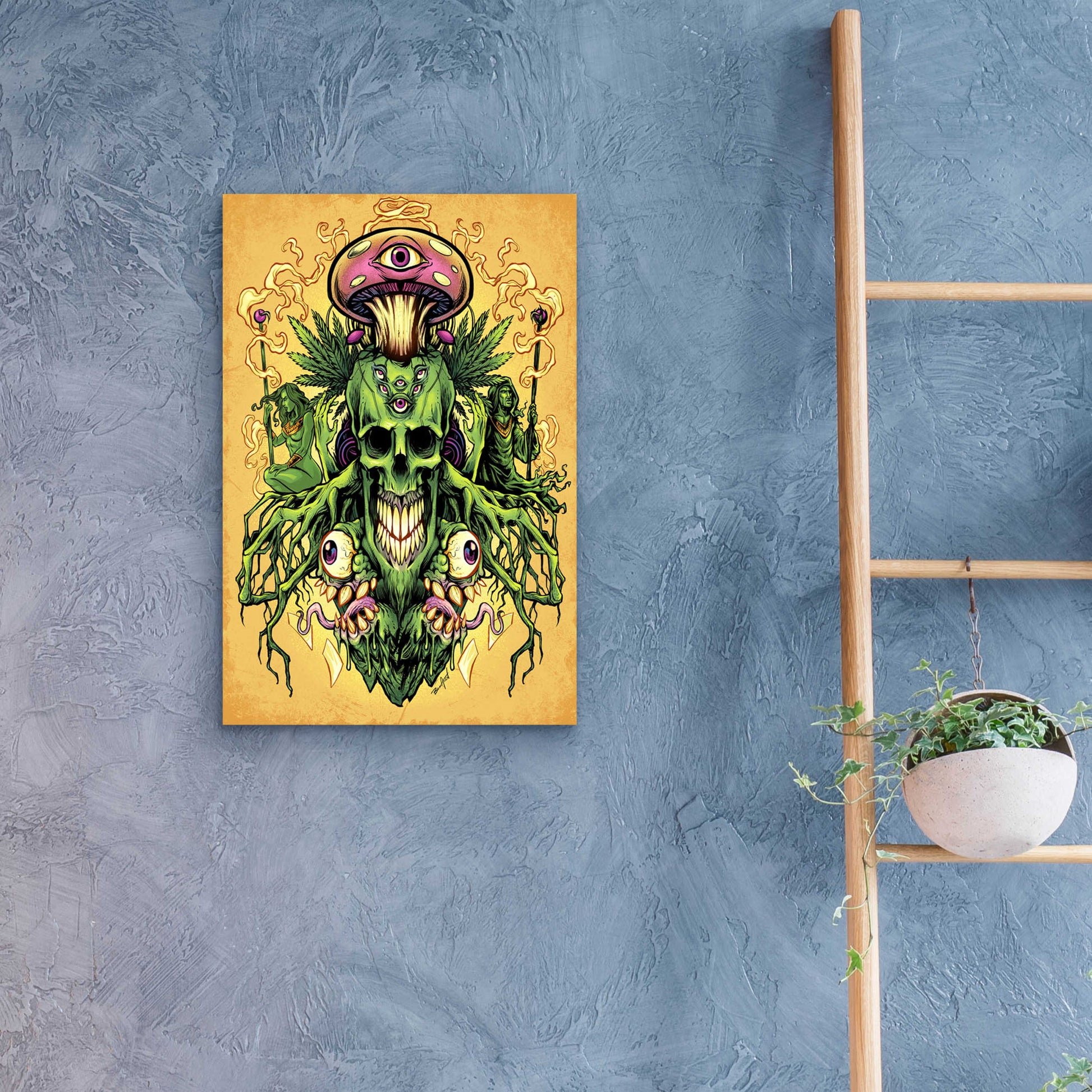 Epic Art 'Marijuana Skull and Mushrooms' by Flyland Designs, Acrylic Glass Wall Art,16x24