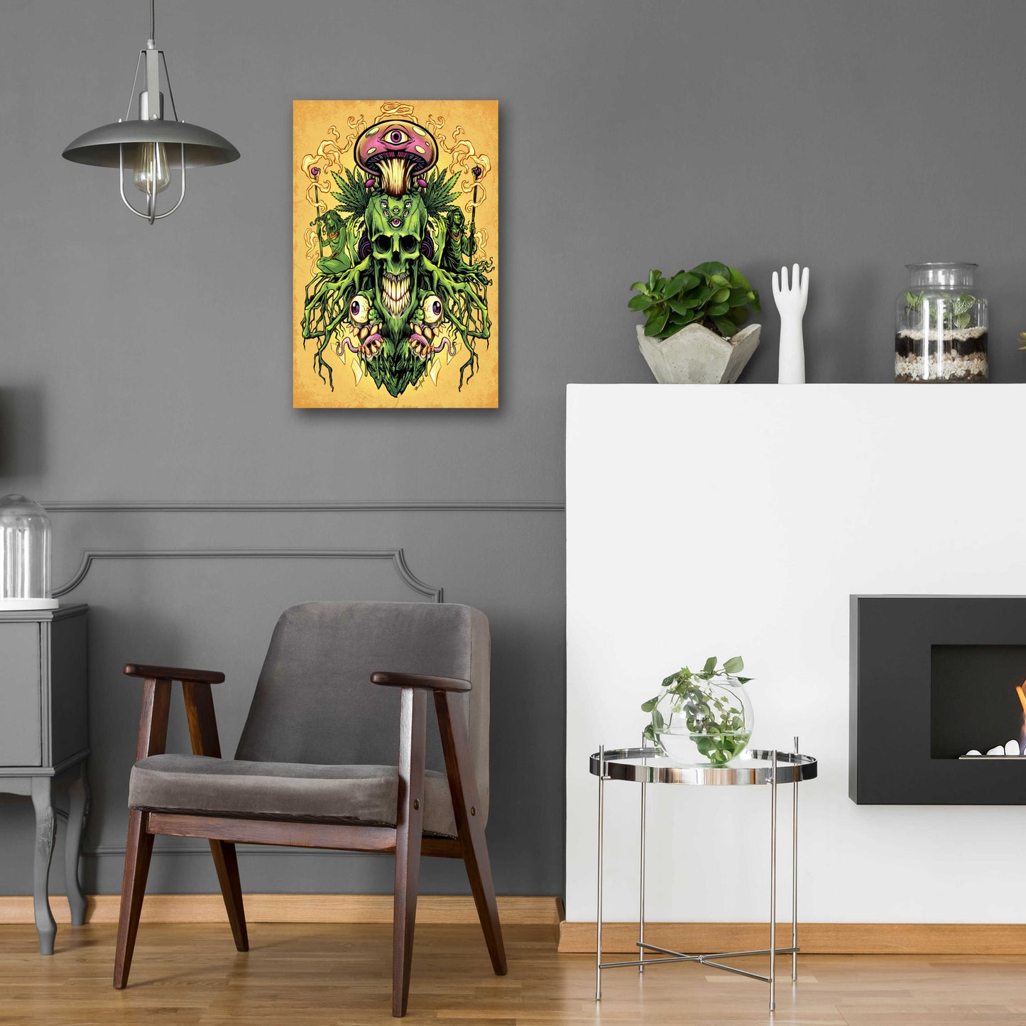 Epic Art 'Marijuana Skull and Mushrooms' by Flyland Designs, Acrylic Glass Wall Art,16x24